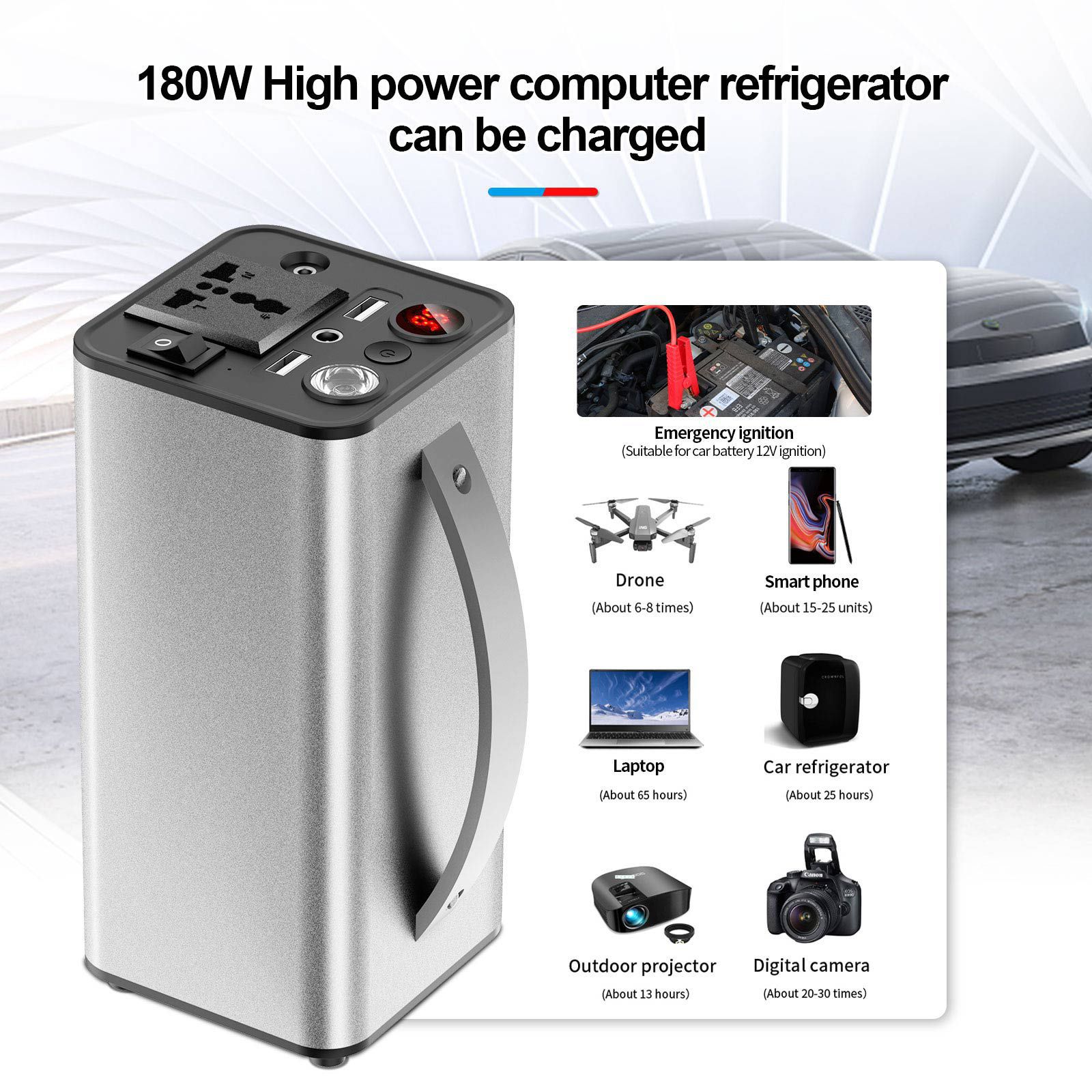 180W AC 110V 3-1 Car Jump Starter + Car Inverter + Outdoor Power Car Ignition Inverter Fonte de alimentação ao ar livre