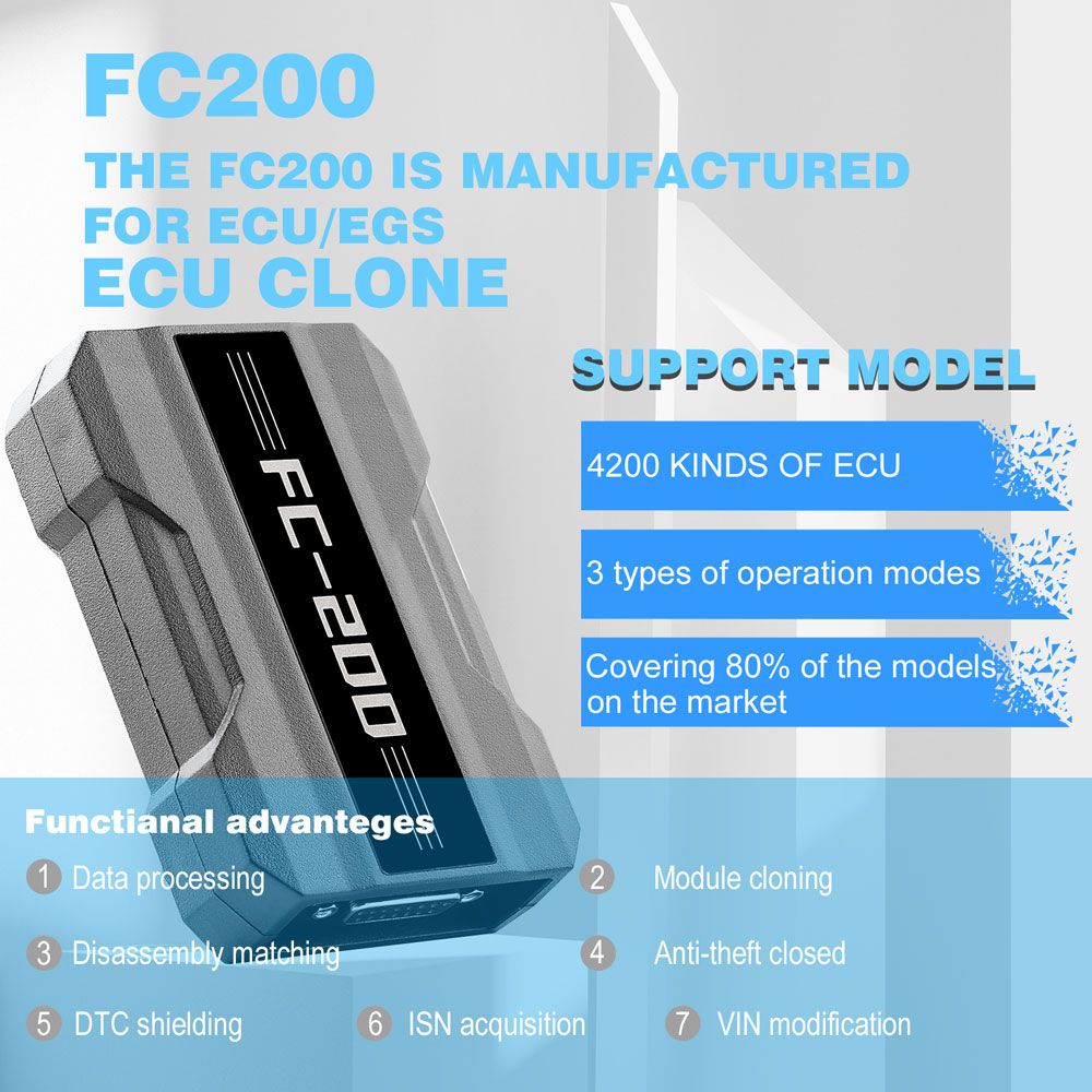 V1.0.8 CG FC200 ECU Programmer Versão Completa Suporte 4200 ECUs e 3 Modos Operacionais Atualização de AT200