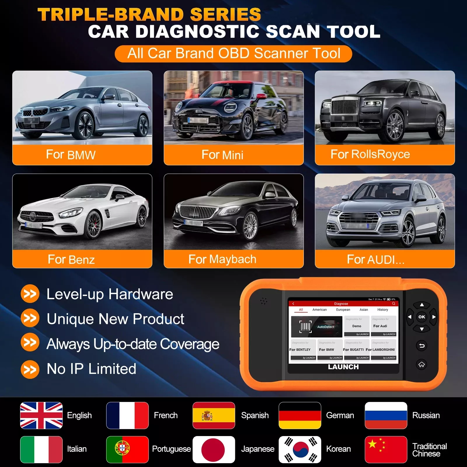 LAUNCH X431 Creader Elite 2.0 BBA ECU codificação teste ativo para BMW para Benz para o scanner OBD da ferramenta de diagnóstico do carro do Audi