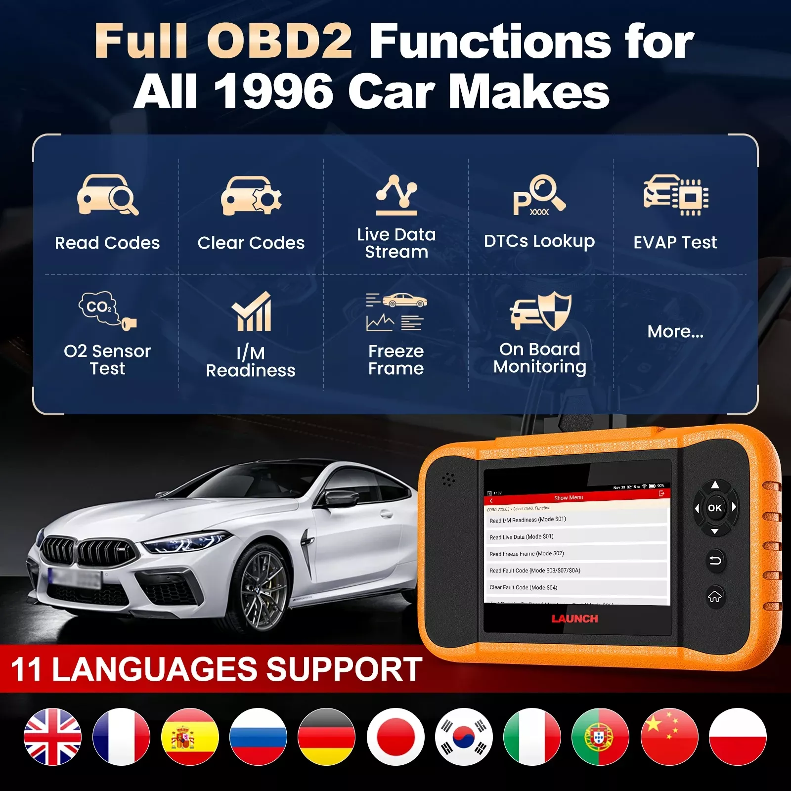 ELITE 2.0 do Creader do lançamento X431 para a ferramenta de diagnóstico do carro do FGC Sistemas completos da codificação do ECU Controle bidirecional 31+ Serviço da varredura OBD2
