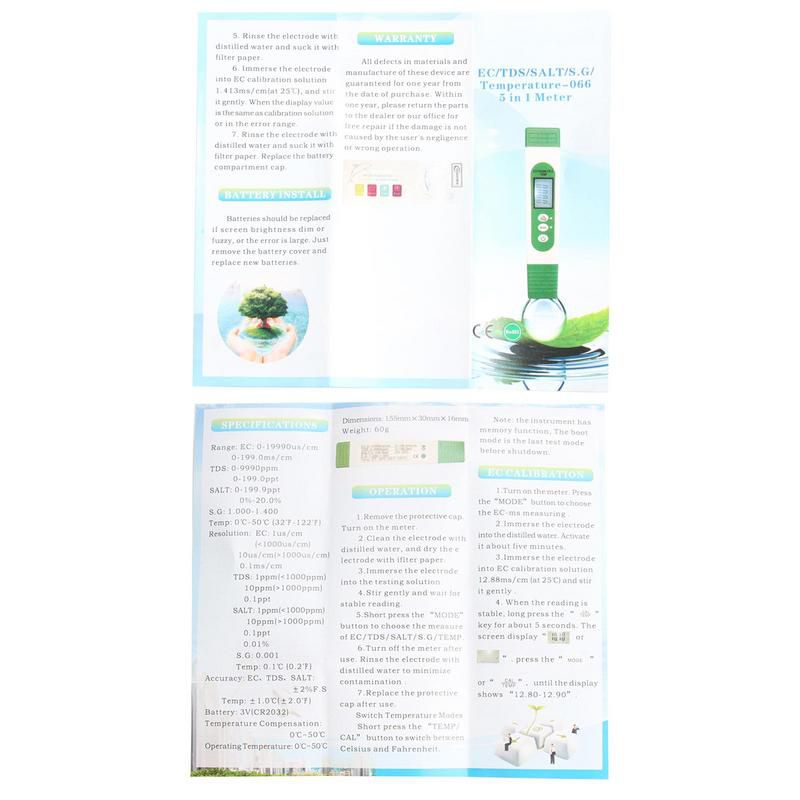 Medidor de temperatura de CE TDS do verificador de água digital com indicador LCD 5-em-1 multifuncional do teste de água da precisão alta para a hidroponia