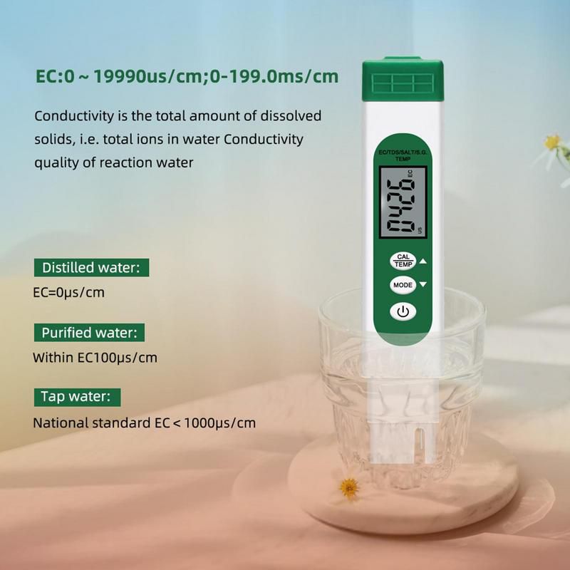 Medidor de temperatura de CE TDS do verificador de água digital com indicador LCD 5-em-1 multifuncional do teste de água da precisão alta para a hidroponia