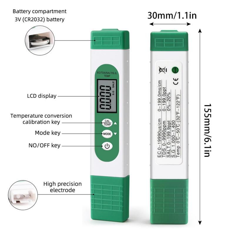 Medidor de temperatura de CE TDS do verificador de água digital com indicador LCD 5-em-1 multifuncional do teste de água da precisão alta para a hidroponia