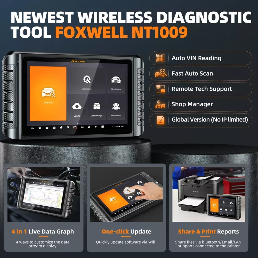 Scanner do carro do Bluetooth de FOXWELL NT1009 OBD2 todo o sistema A/F ajusta 35 redefinir as ferramentas de diagnóstico automático da codificação do ECU do teste do OBD 2