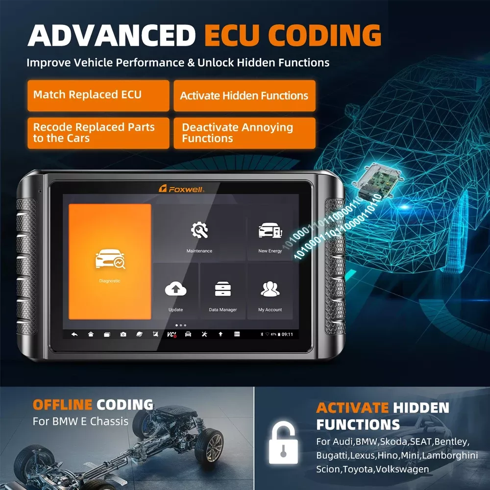 Scanner do carro do Bluetooth de FOXWELL NT1009 OBD2 todo o sistema A/F ajusta 35 redefinir as ferramentas de diagnóstico automático da codificação do ECU do teste do OBD 2