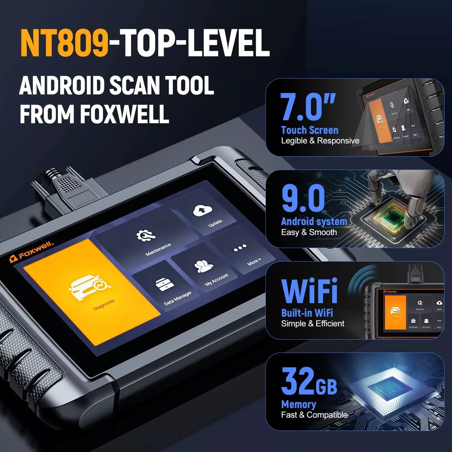 Ferramentas profissionais de diagnóstico do leitor de código OBD2 de nível OE do teste ativo bidirecional do leitor automóvel FOXWELL NT809 OBD2