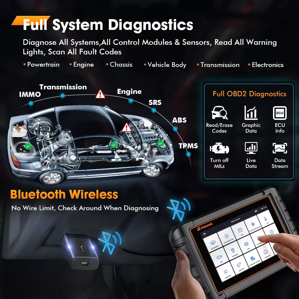 Ferramenta de diagnóstico do leitor de código OBD2 do bluetooth OBD2 do scanner automóvel de FOXWELL NT809BT de todo o sistema