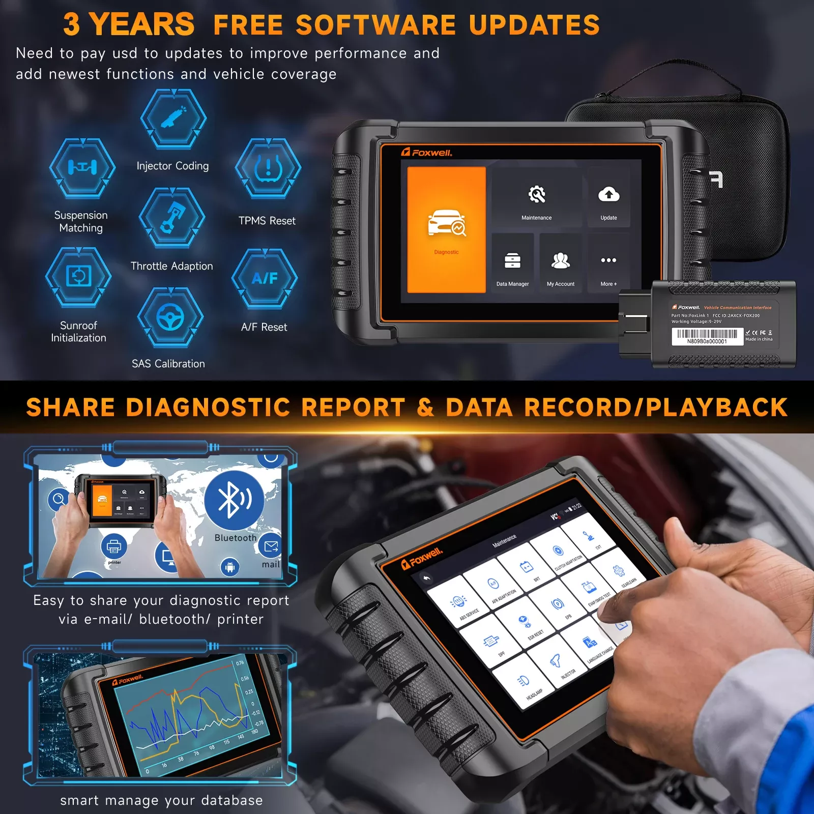 Ferramenta de diagnóstico do leitor de código OBD2 do bluetooth OBD2 do scanner automóvel de FOXWELL NT809BT de todo o sistema