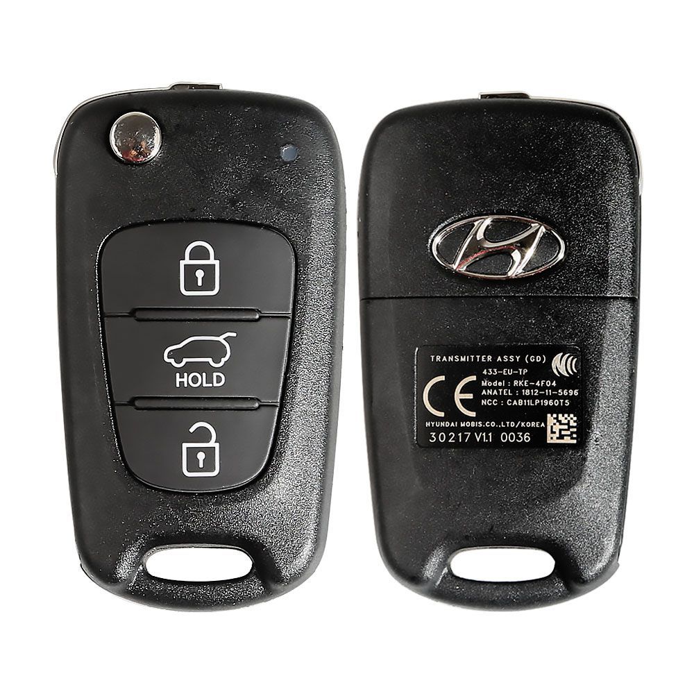 Genuine Hyundai i30 3 Botões Flip Remote Key 2012 + 433MHZ 4D60 Chip RKE-4F04 (GD) 95430 A5100