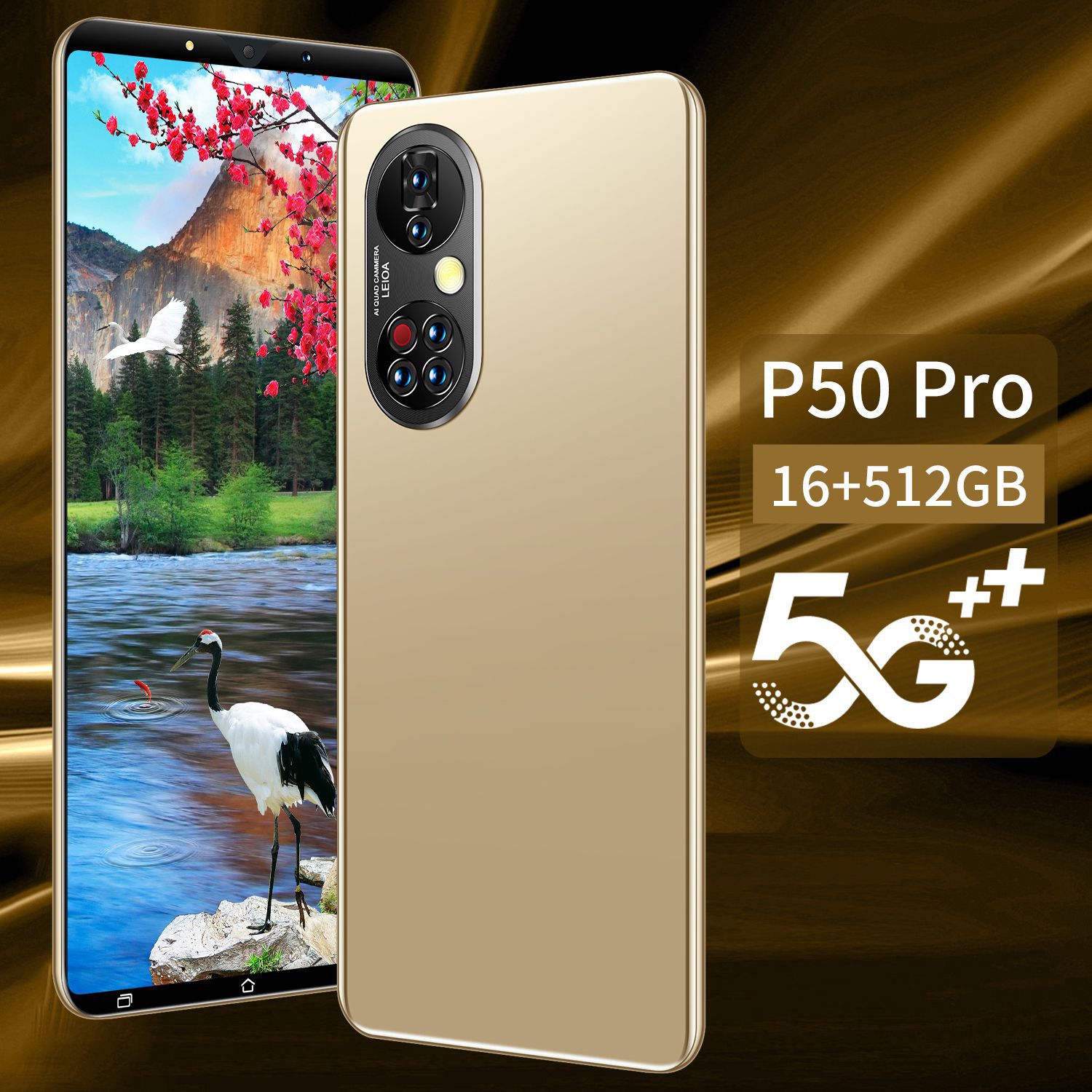 Versão global P50 Pro 5.3 polegadas Smartphone 12G + 512G Android Phone 4950mAh Desbloqueio de rosto Mobilephone Suporta Google GPS 5G Telefone