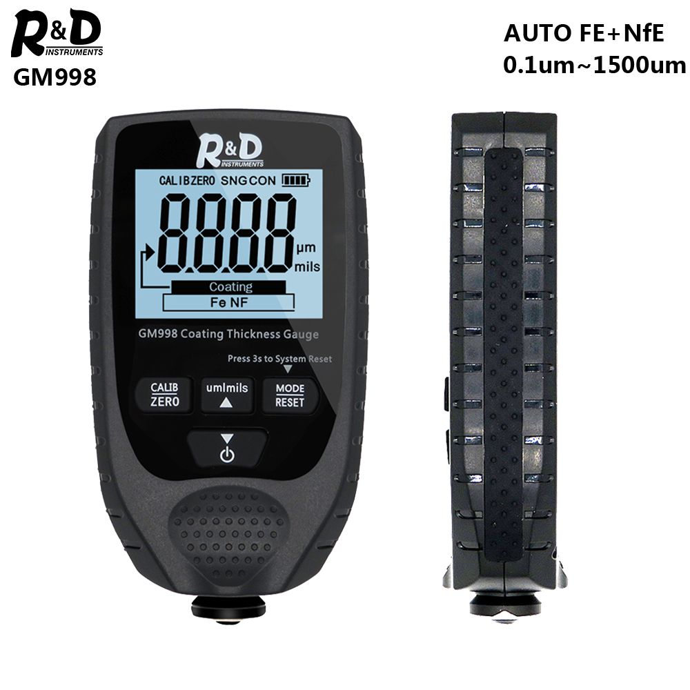 R & D GM998 medidor de espessura de revestimento de pintura de carro eletroplate metal revestimento medidor 0-1500um Fe & NFe sonda
