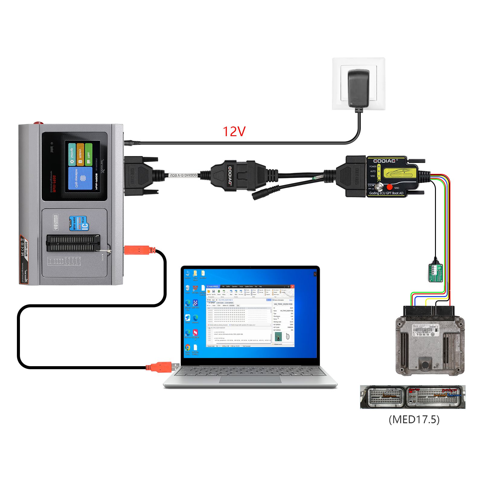 Cabo de ECU GODIAG G-V para conectar Xhorse MULTI PROG com GT107 ou GT107 + GPT BENCH BOOT para ler e gravar dados em ECU de caixa de engrenagens VAG, ECU do motor