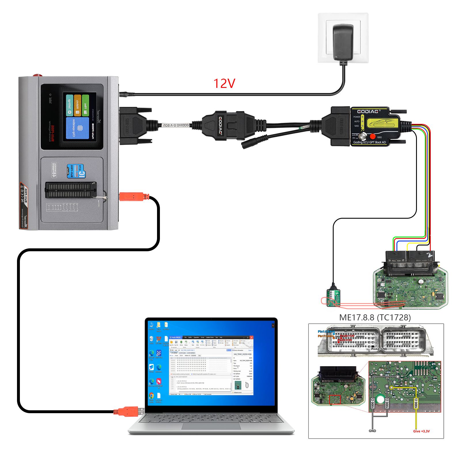 Cabo de ECU GODIAG G-V para conectar Xhorse MULTI PROG com GT107 ou GT107 + GPT BENCH BOOT para ler e gravar dados em ECU de caixa de engrenagens VAG, ECU do motor
