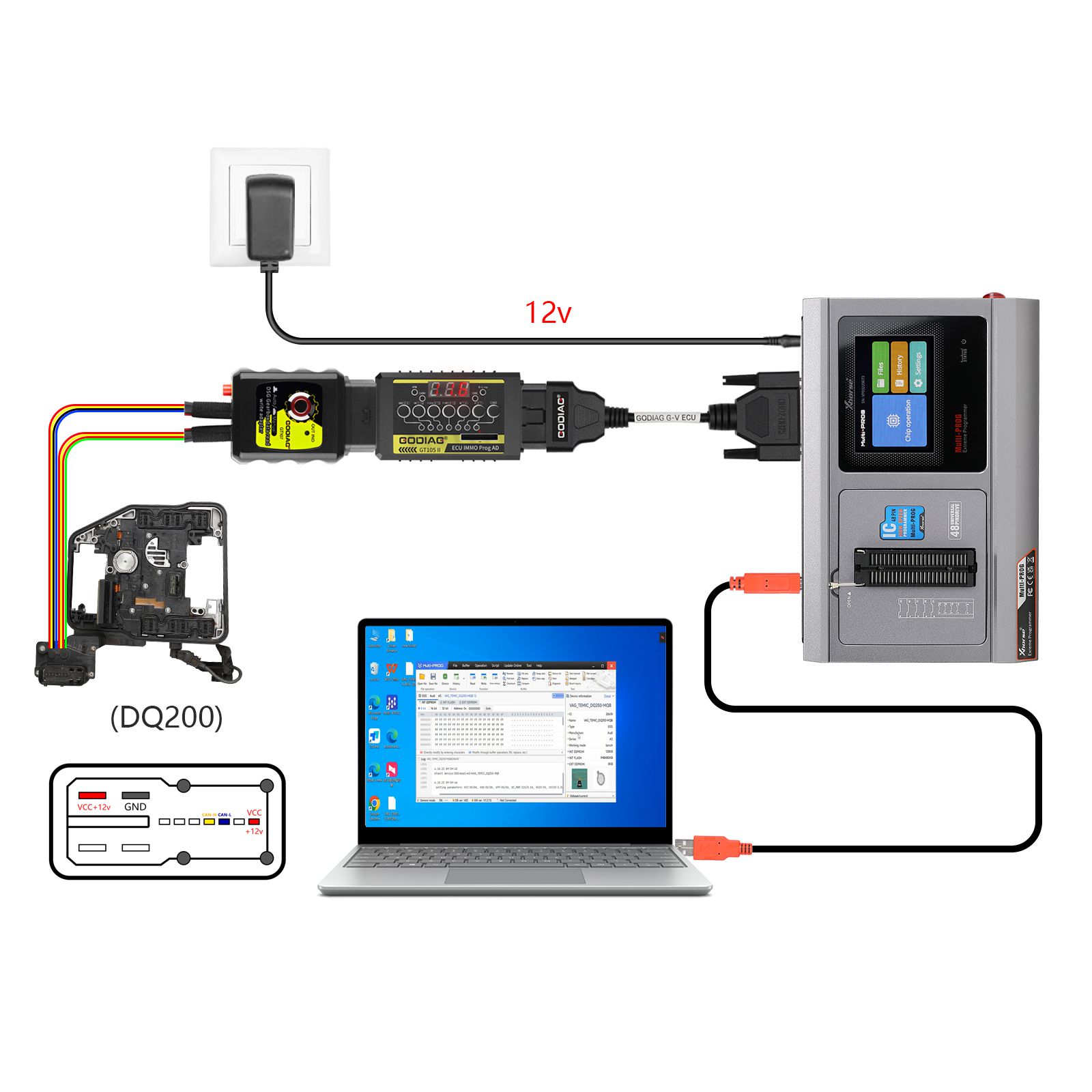 Cabo de ECU GODIAG G-V para conectar Xhorse MULTI PROG com GT107 ou GT107 + GPT BENCH BOOT para ler e gravar dados em ECU de caixa de engrenagens VAG, ECU do motor