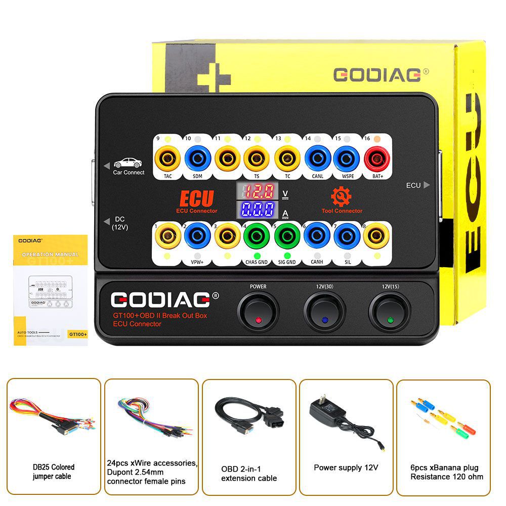 GODIAG GT100 + GT100 Pro Nova Geração OBDII Breakout Box com Display de Corrente Eletrônico
