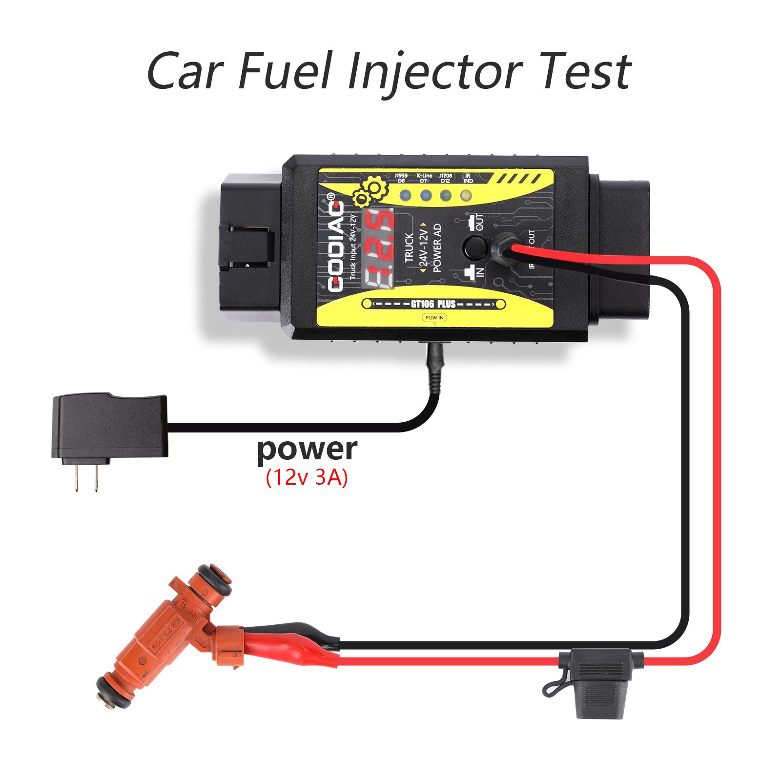 2025 GODIAG GT106 PLUS 24V a 12V Heavy Duty Truck Adaptor recém-adicionado injetor de combustível limpeza e teste teste de relé para carros e caminhões