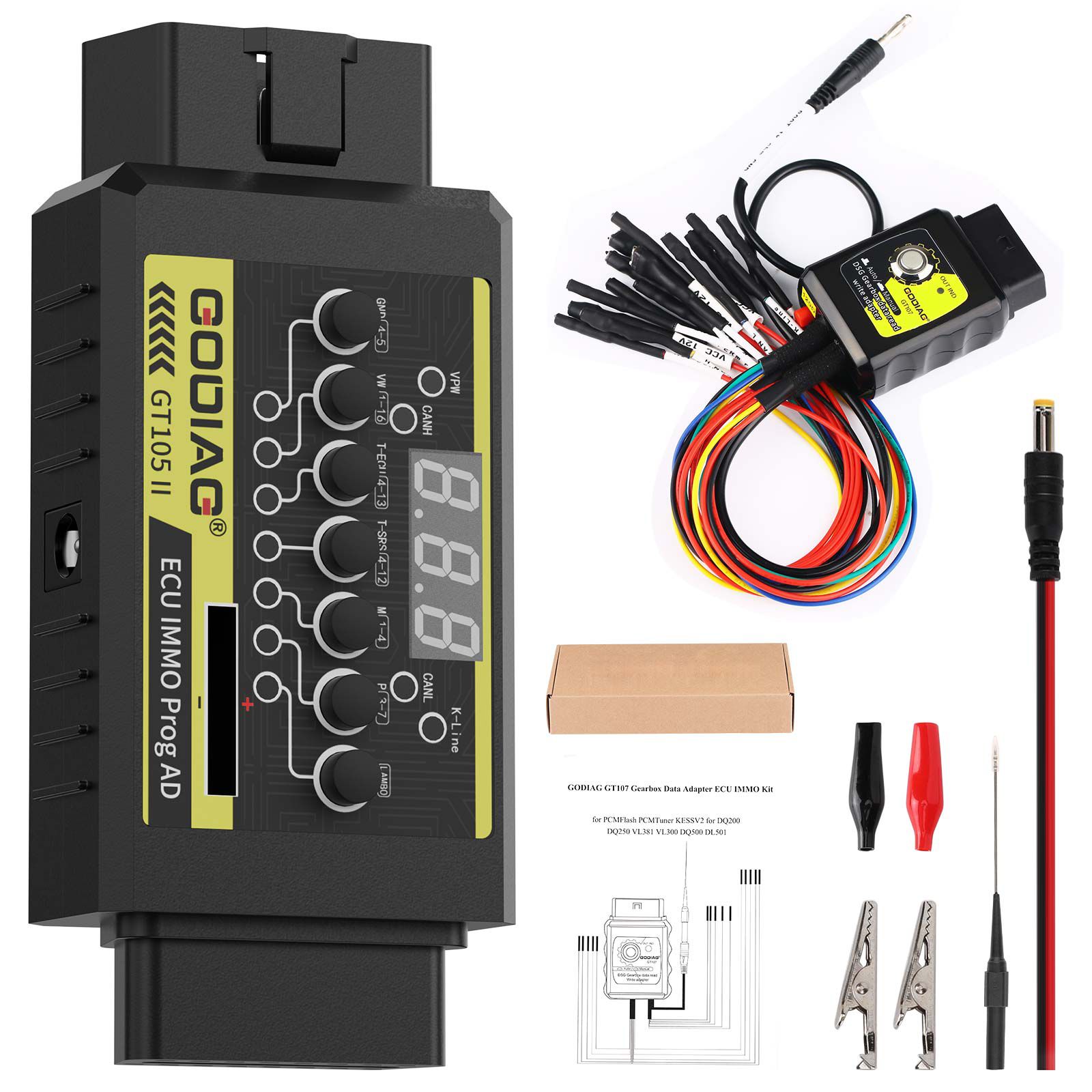 2024 GODIAG GT107 DSG Adaptador de caixa de engrenagens com GT105 II IMMO Prog AD para DQ250, DQ200, VL381, VL300, DQ500, DL501, Benz, BMW