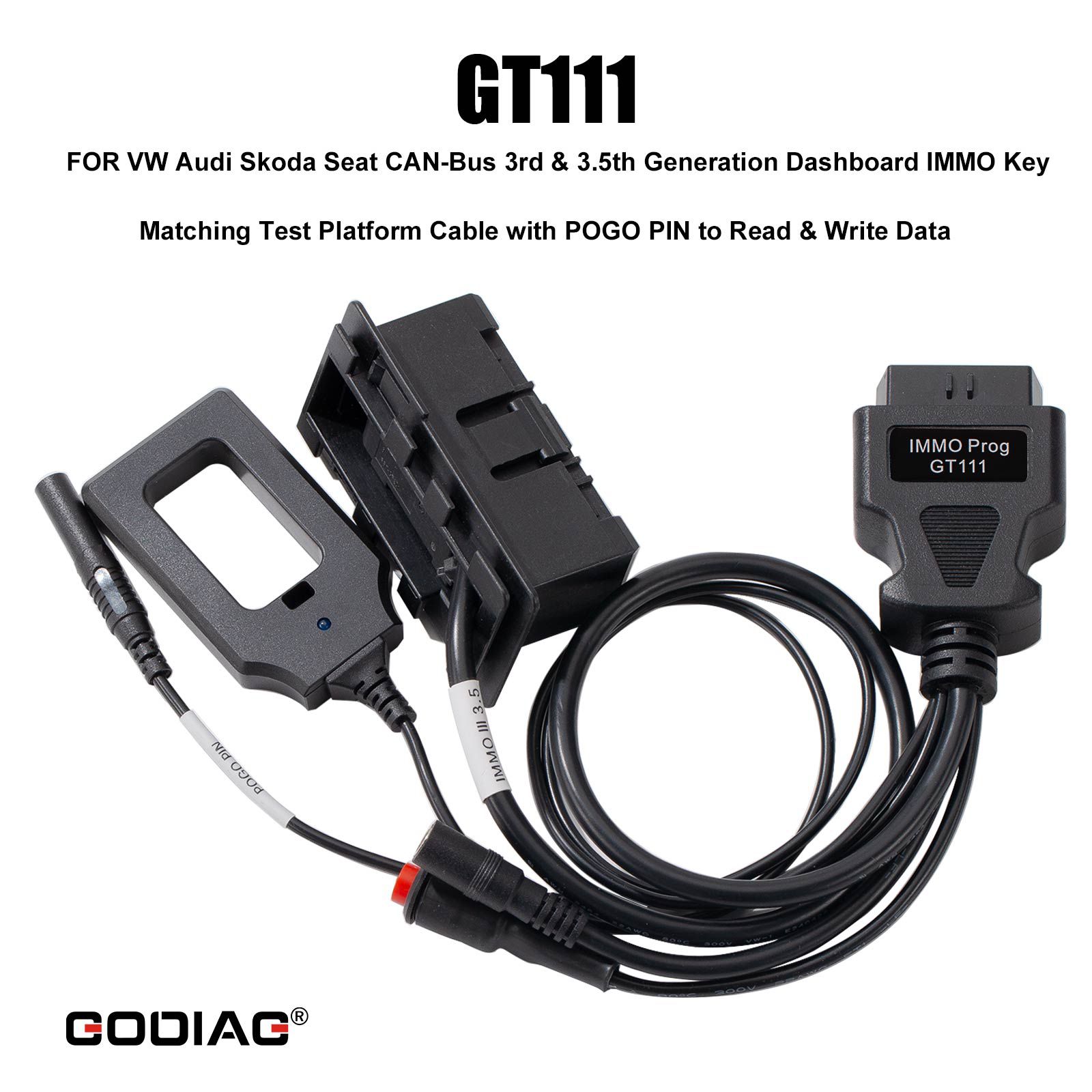 GODIAG GT111 para VW Audi Skoda assento CAN-Bus 3ª e 3.5ª geração painel IMMO chave correspondente cabo de plataforma de teste com PIN POGO para ler e escrever dados