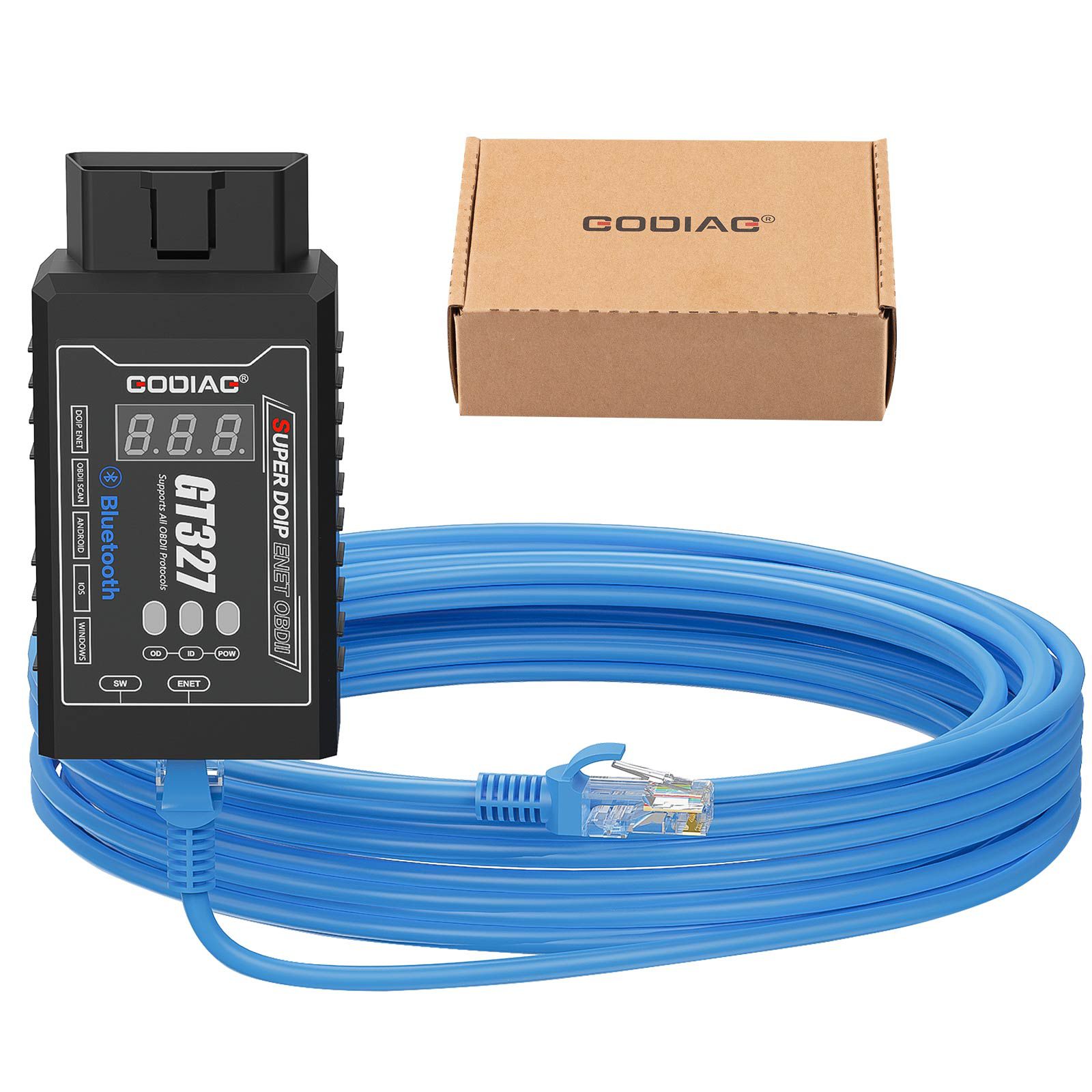 GODIAG GT327 SUPER DOIP ENET ELM327v1.5 Bluetooth 4.0 Scanner OBDII com exibição de tensão para iOS/Android/Windows