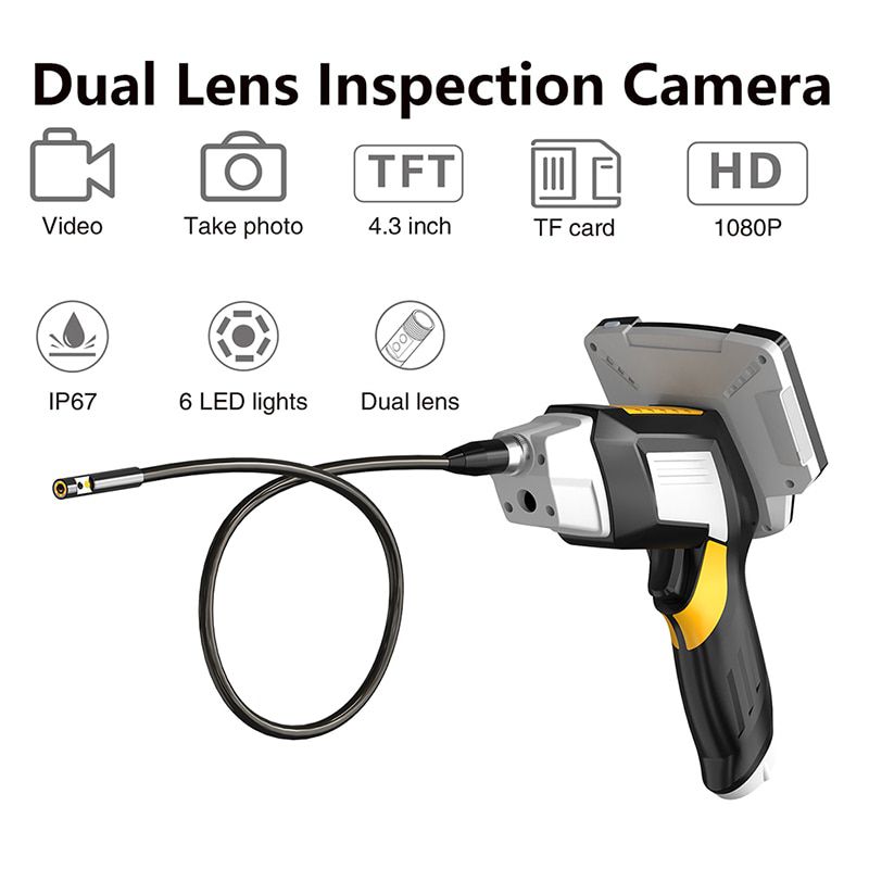Portátil Dual Lens Handheld Endoscópio Camera Engine Drain Pipe Inspection Camera com tela