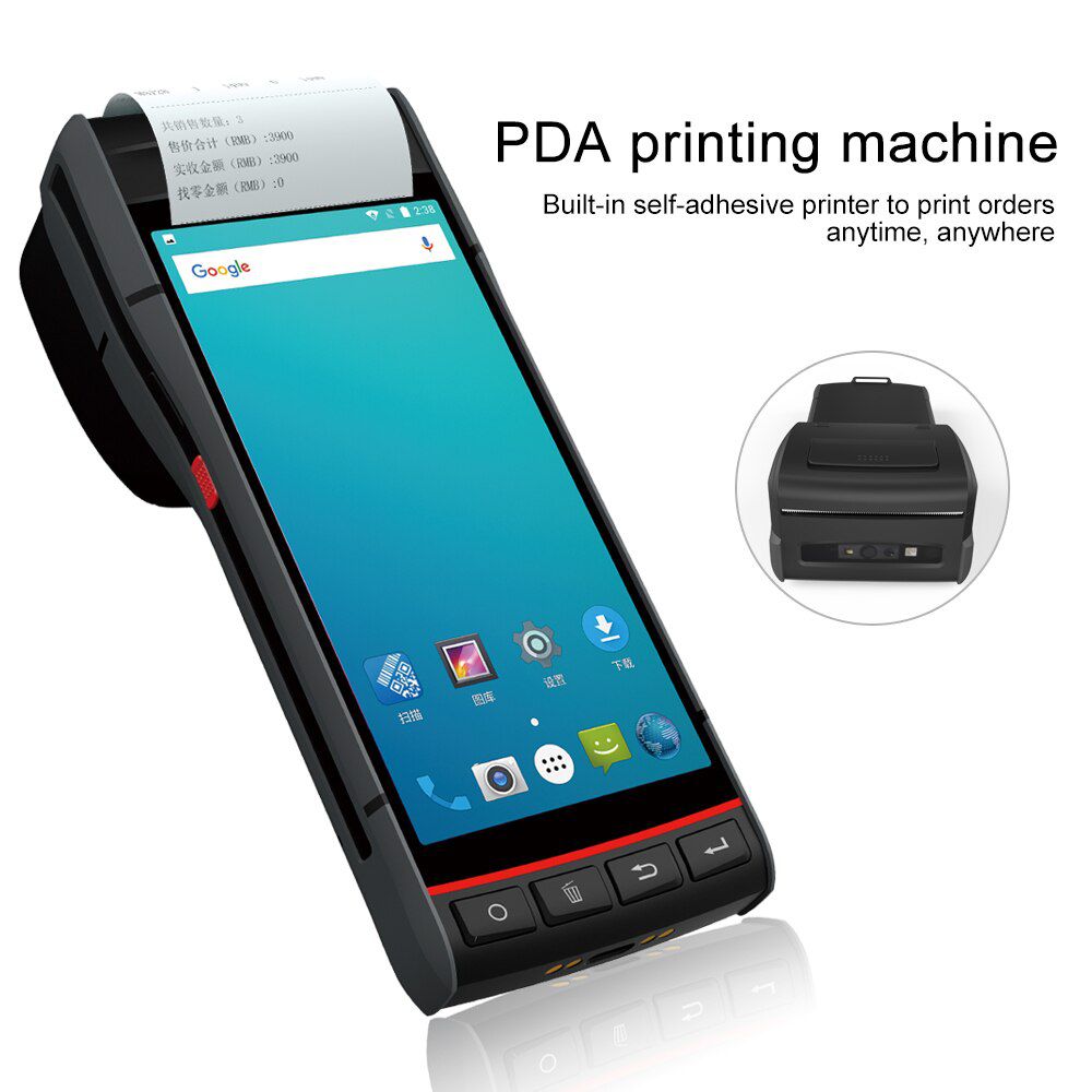 Handheld POS Terminal Móvel Smart PDA Embutido Etiqueta Etiqueta Impressora Térmica Android 8.1 1D 2D Barcode Scanner