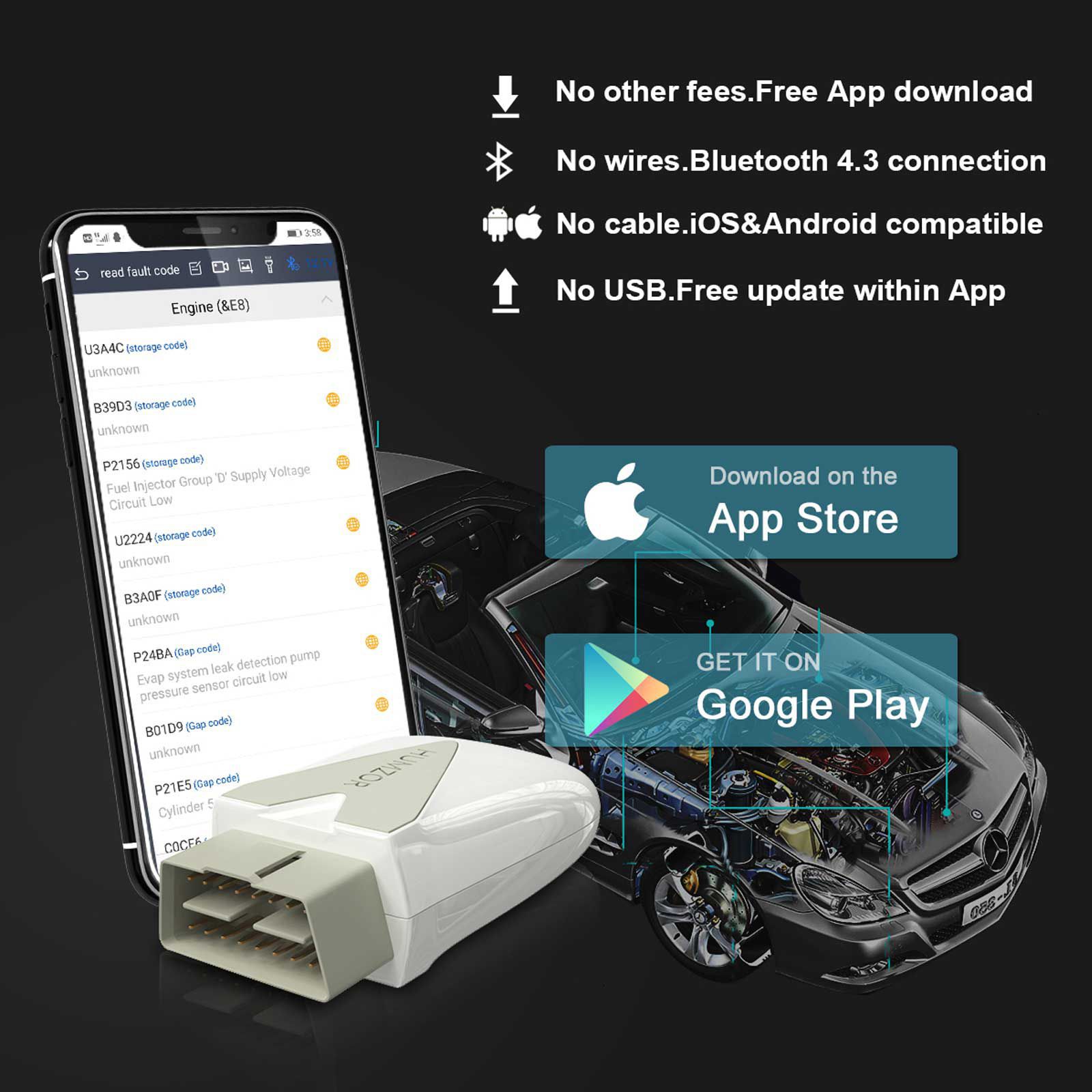 2023 Mais Novo Humzor NexzScan II NL100 Profissional Bluetooth OBD2 Scanner OBD2 Carro Ferramenta de Diagnóstico Leitor de Código para iOS Android