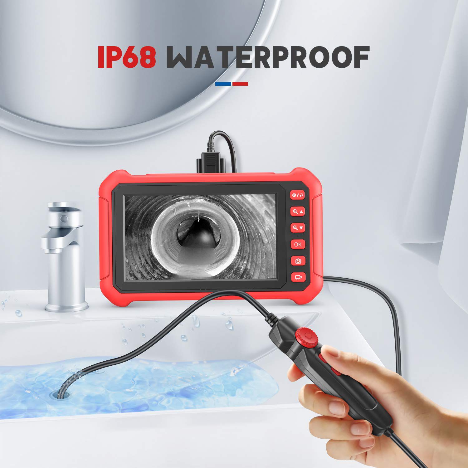 Câmera de endoscópio industrial de 8.2mm 7 "IPS 5MP Câmera de inspeção à prova d'água Borescope Camera para tubo de carro Escopo de drenagem