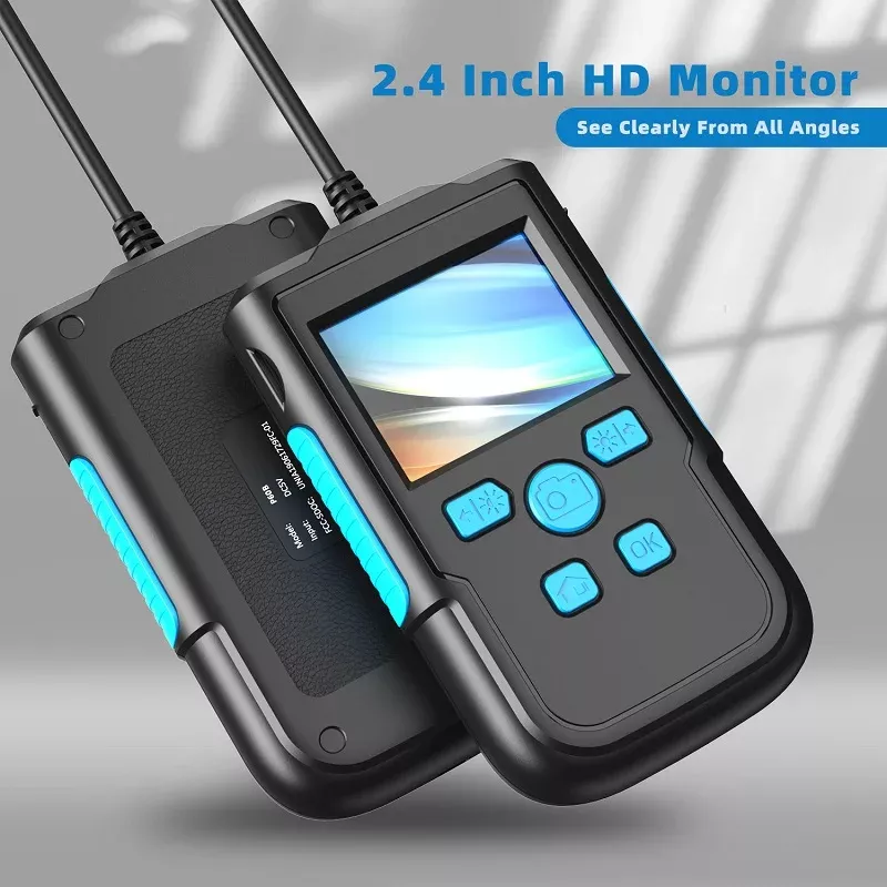 Nova câmera de endoscópio industrial 8MM lente 2,4 polegadas IPS tela Borescope HD1080P cabo rígido impermeável luzes LED 2600mAh bateria