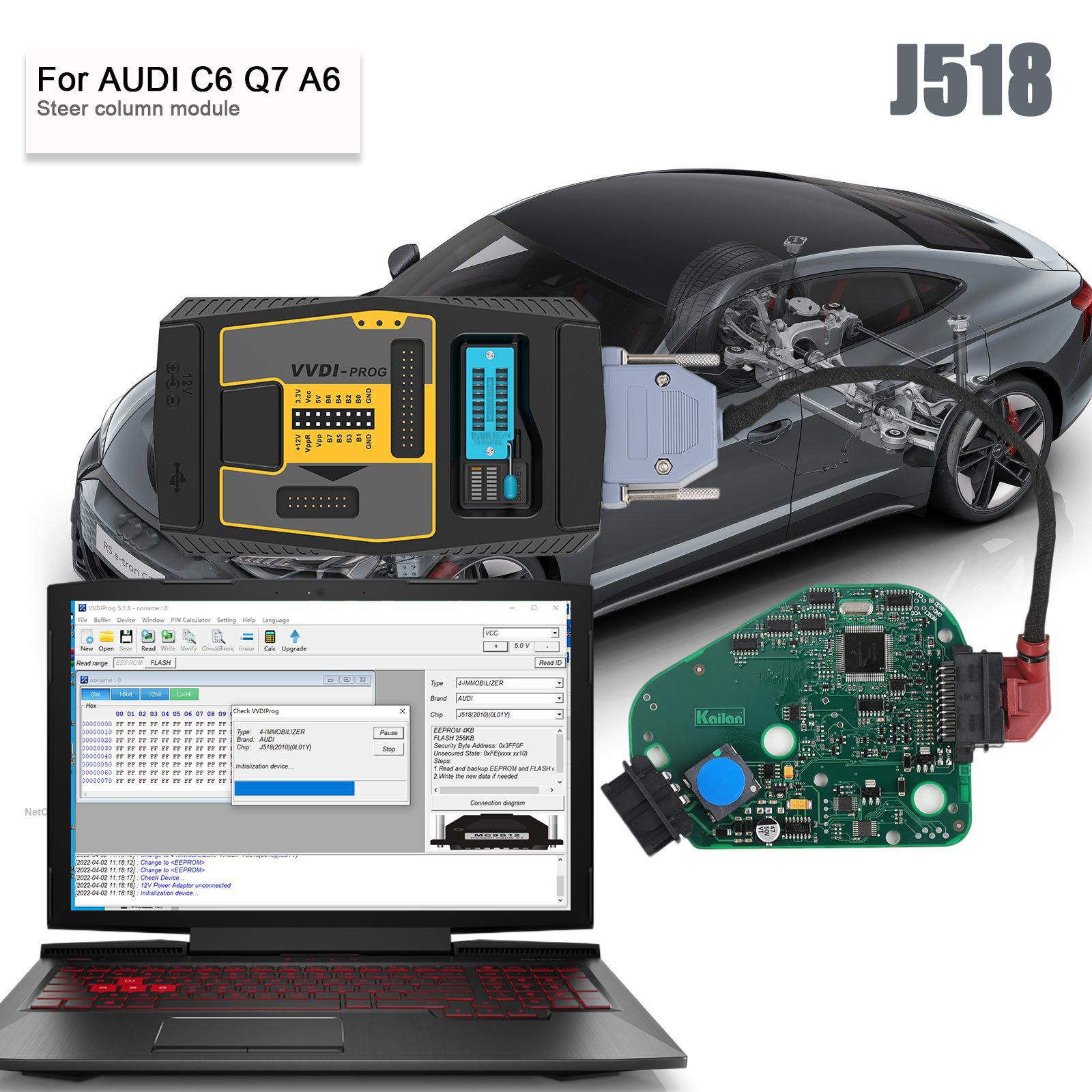 AUDI C6 Q7 A6 Emulador do módulo J518 ELV da coluna de direção com cabo de programação dedicado VVDI
