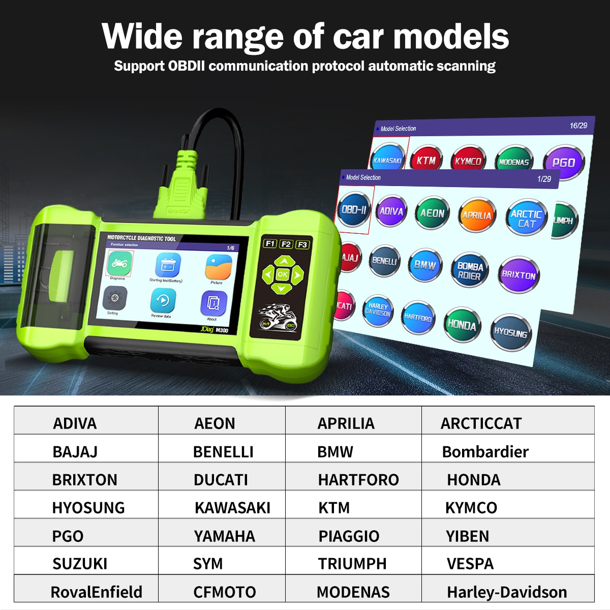 JDiag M300 Diagnóstico OBD2 Scanner Moto Ferramenta Diagnóstico Motor ABS Código de Falha Limpo Para BMW Ducati Harley Honda Yamaha