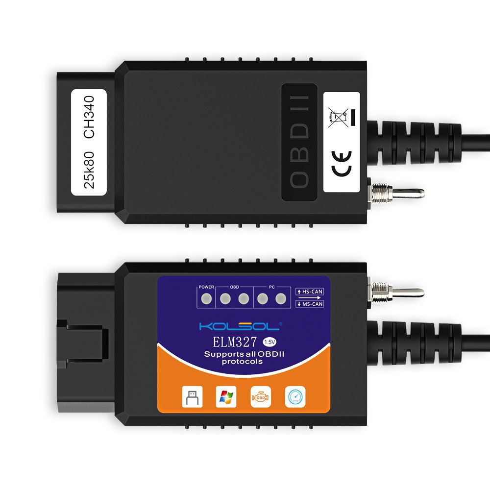 KOLSOL ELM327 USB V1.5 com interruptor modificado para Ford ELMconfig Forscan CH340 + 25K80 chip HS-CAN / MS-CAN