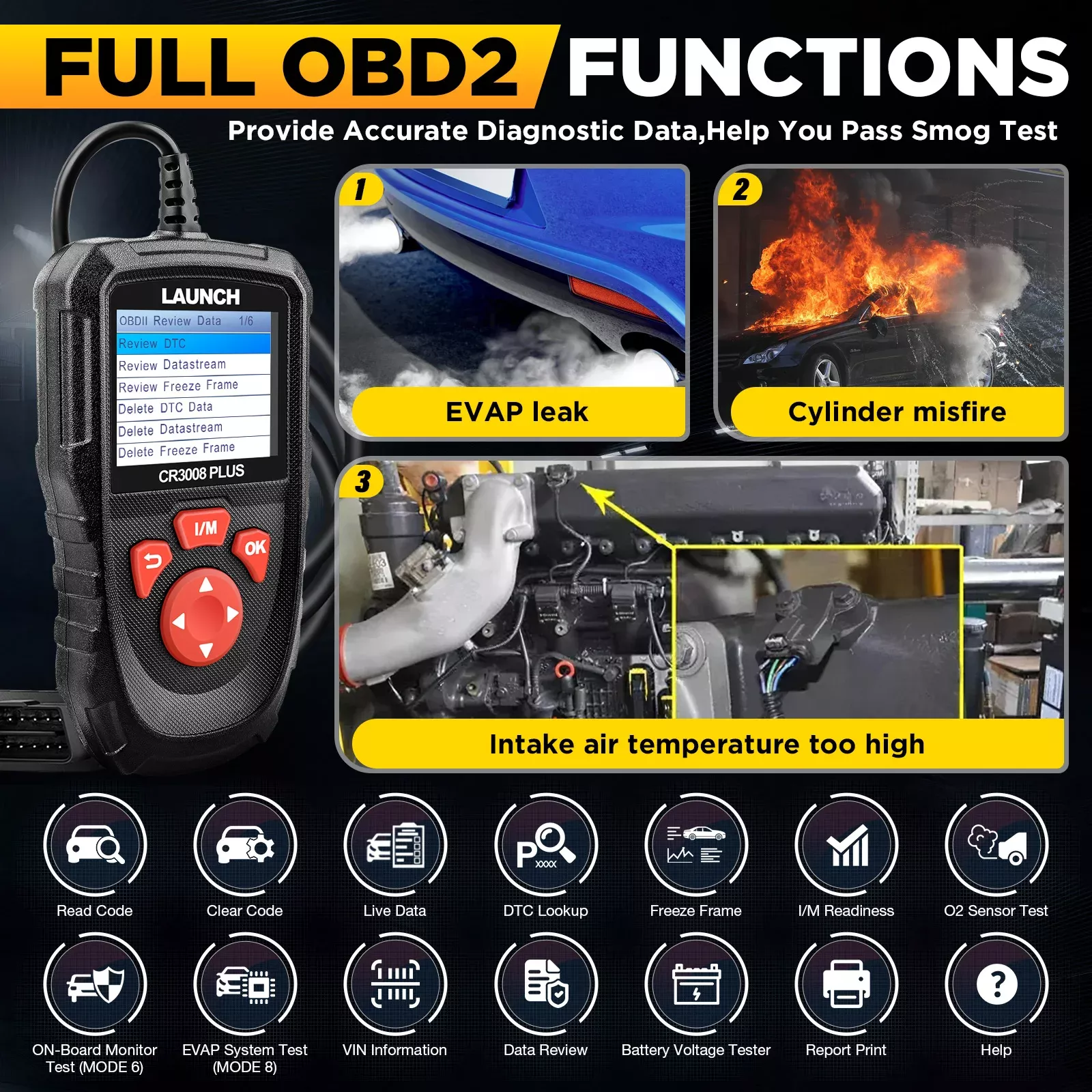 Lançamento CR3008 mais OBD2 scanner ferramenta diagnóstica leitor de código de atualização de vida verificar código do motor OBDII ferramenta de digitalização do carro
