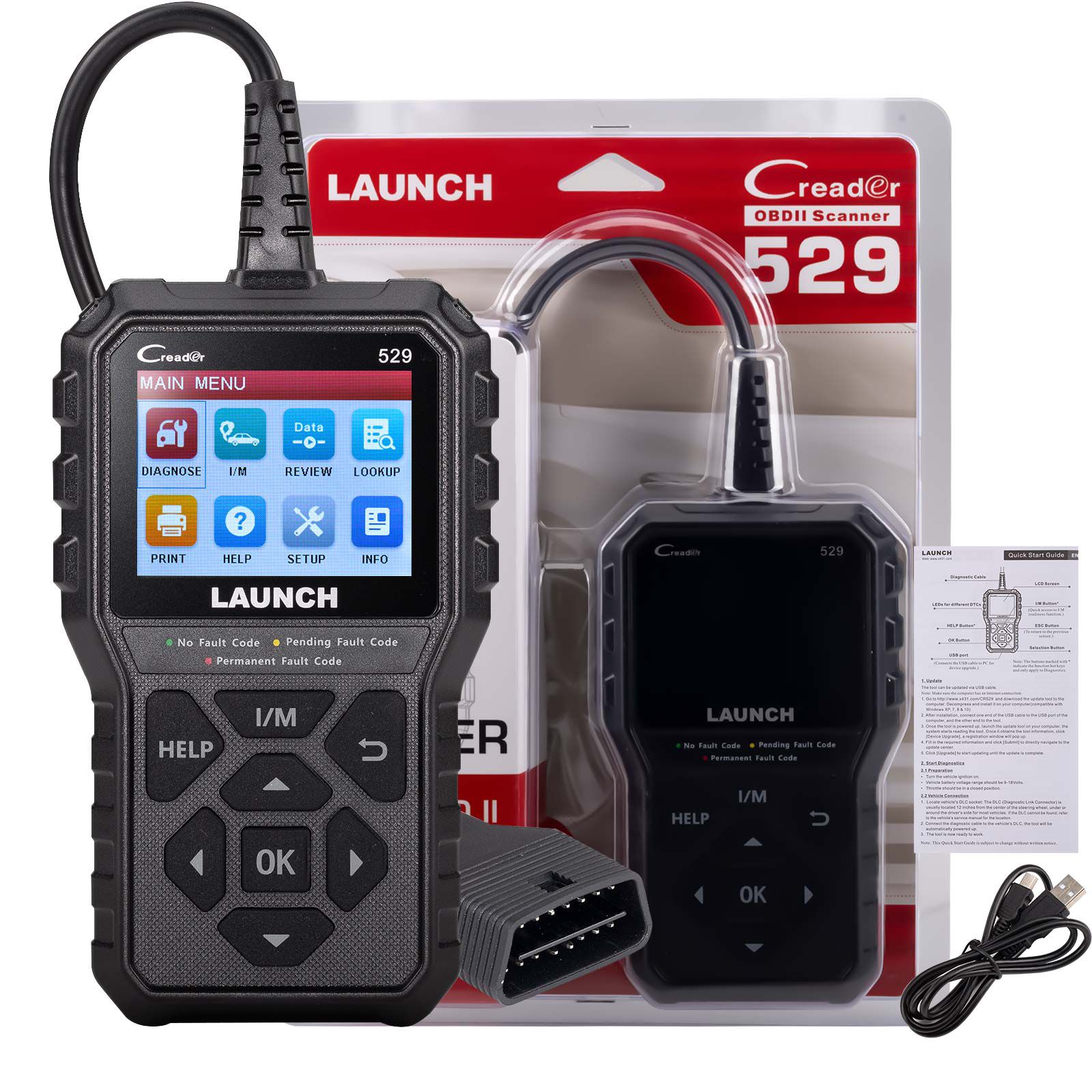 Lançamento CR529 ferramenta de diagnóstico do scanner OBD2, backup completo do scanner OBD2, códigos claros, I / M de um clique, para DIYers com carros após 1996