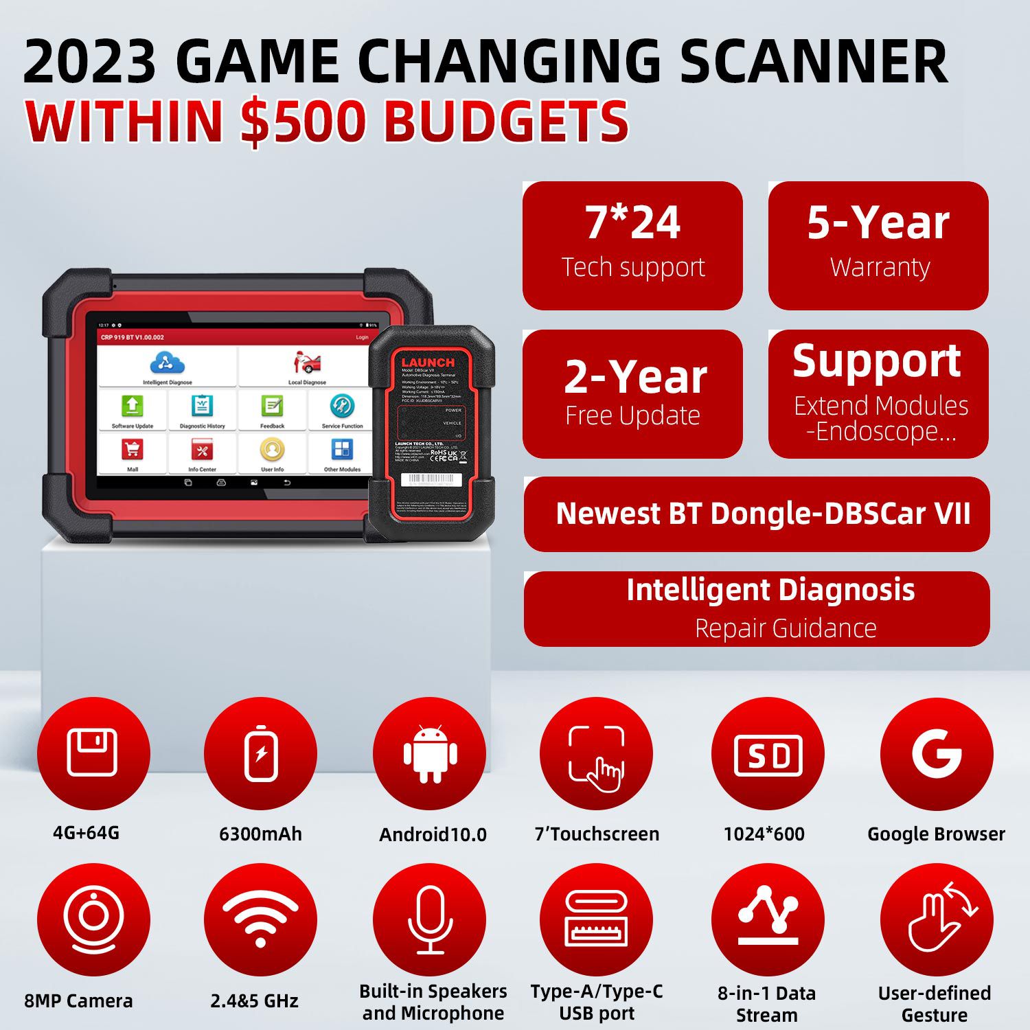 Lançamento CRP919E BT Scanner diagnóstico com Bluetooth suporta CAN FD DoIP e ECU codificação 31 + OE-nível funções de manutenção