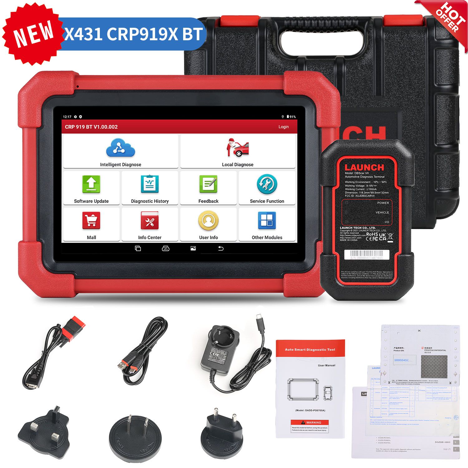Lançamento CRP919X BT Ferramenta de diagnóstico do carro DBScar VII VCI Auto OBD OBD2 Scanner Teste ativo ECU Codificação CANFD DOIP 31+ Serviços de redefinição