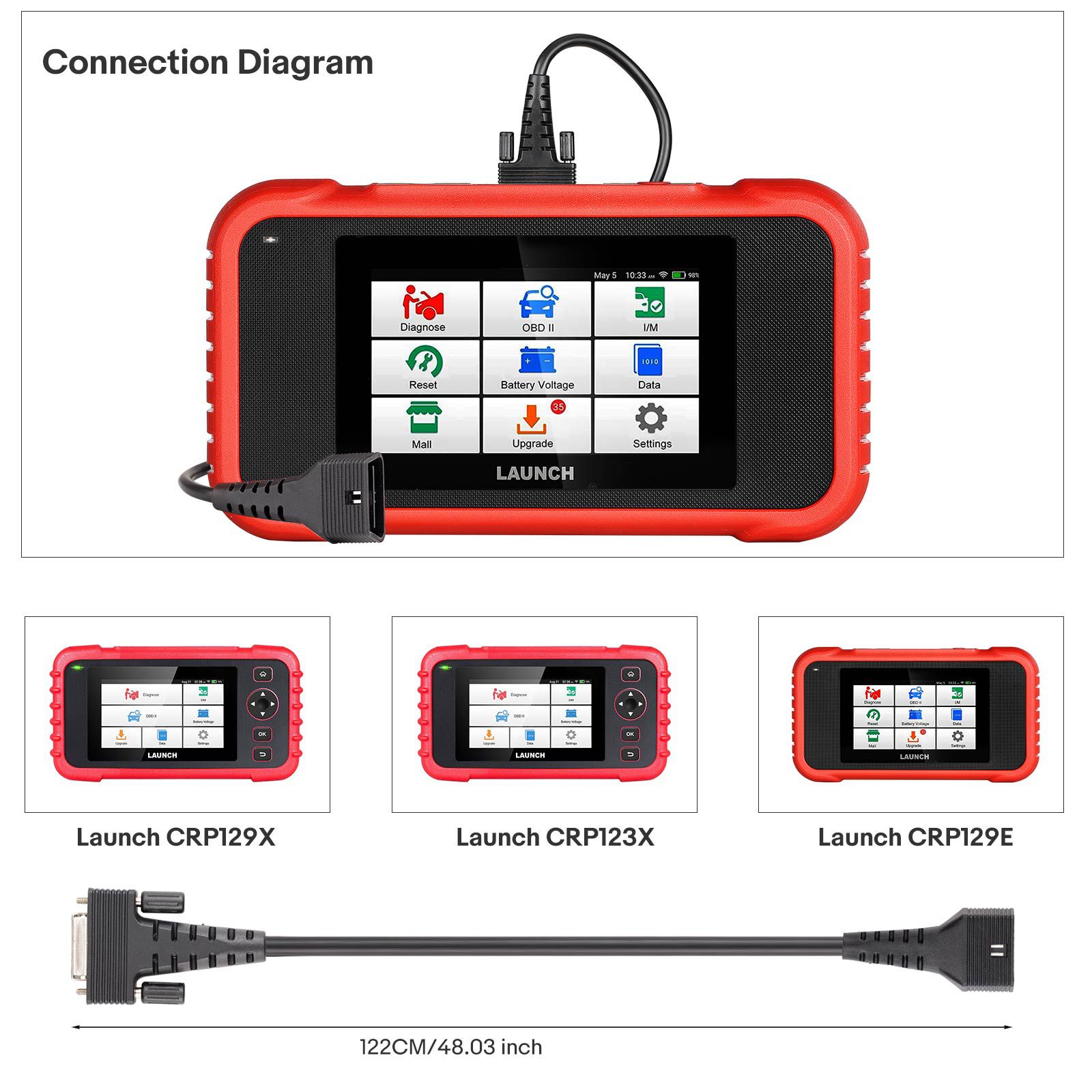 Cabo principal OBD de lançamento para CRP123X/CRP123E/CRP129X/CRP129E