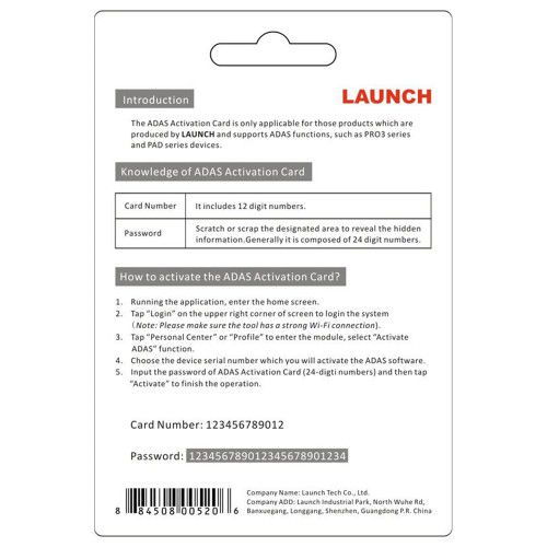 Aplicação de software de calibração do cartão de ativação ADAS X431 para lançamento do X431 PAD VII Pro5 Pro3S+ Pro3 APEX ao longo da vida