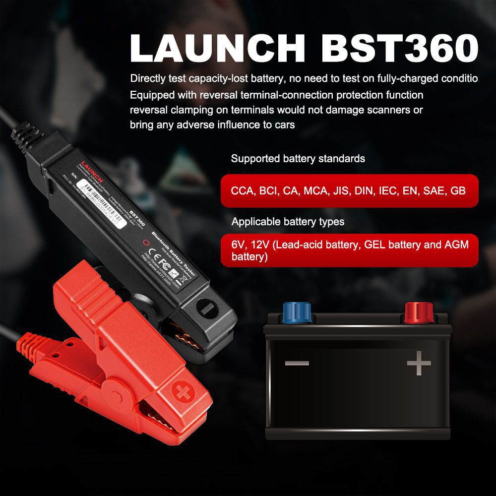 Testador de bateria Bluetooth do lançamento X431 BST360 usado com X-431 PRO GT, X-431 PRO V4.0, X-431 PRO3 V4.0, X-431 PRO5, X-431 PAD V/PAD VII