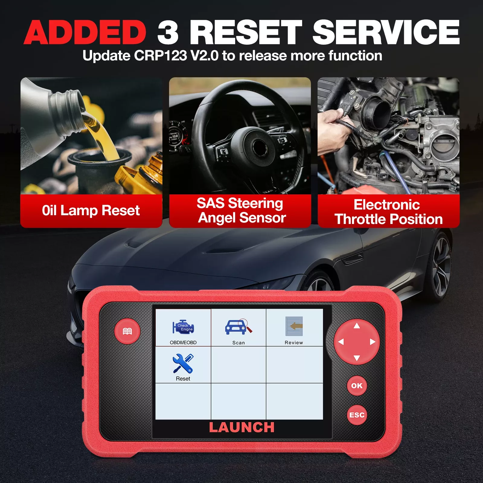 Lançamento X431 CRP123 V2.0 mais scanner OBD2 todos os sistemas ferramentas de diagnóstico do carro óleo SAS ETC leitor de código de serviço atualização gratuita por toda a vida