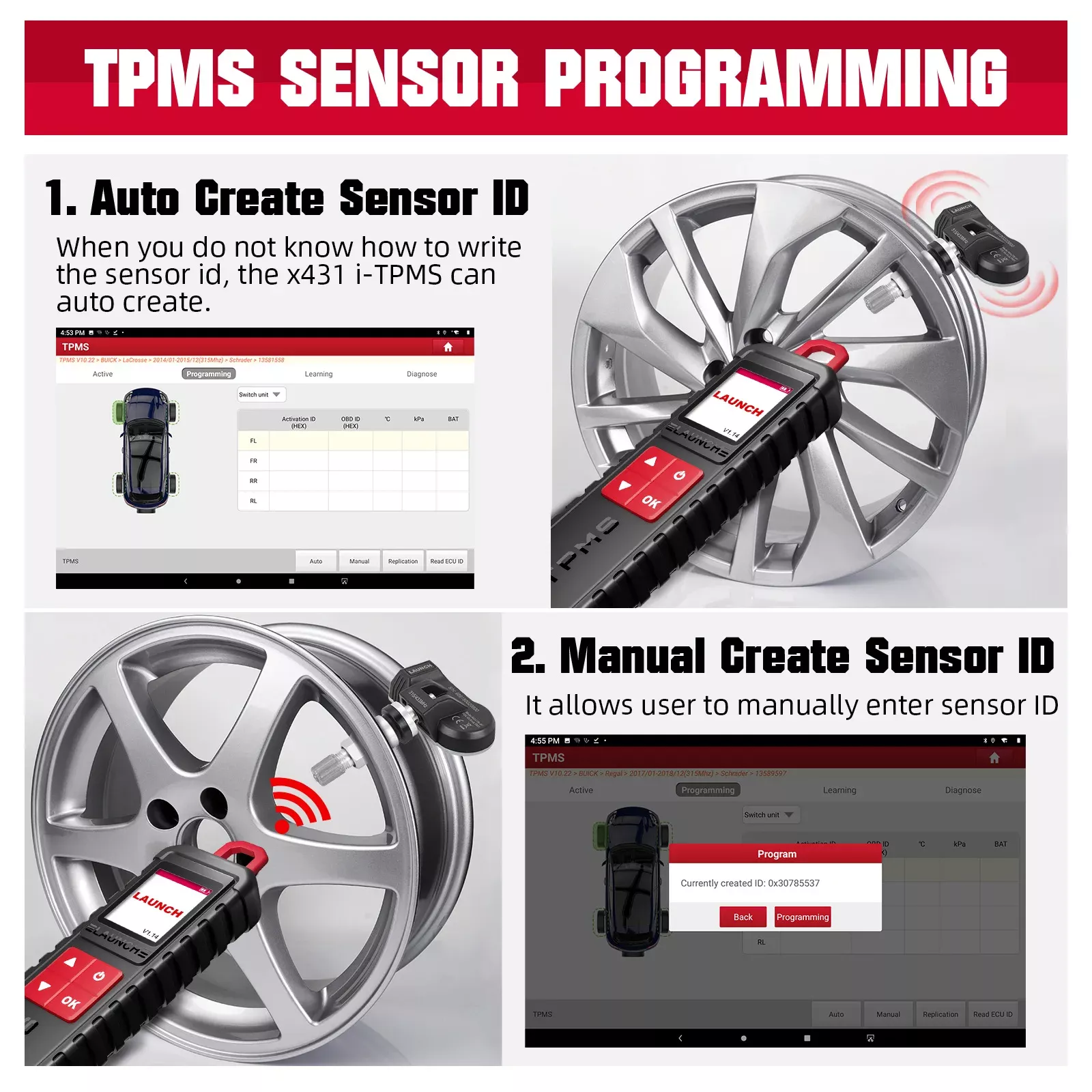 2025 LANCHAMENTO X431 I-TPMS Ferramenta de diagnóstico da pressão dos pneus do carro relearn o programa ativo 315/433Mhz Sensor para Android /X431 V pk TSGUN