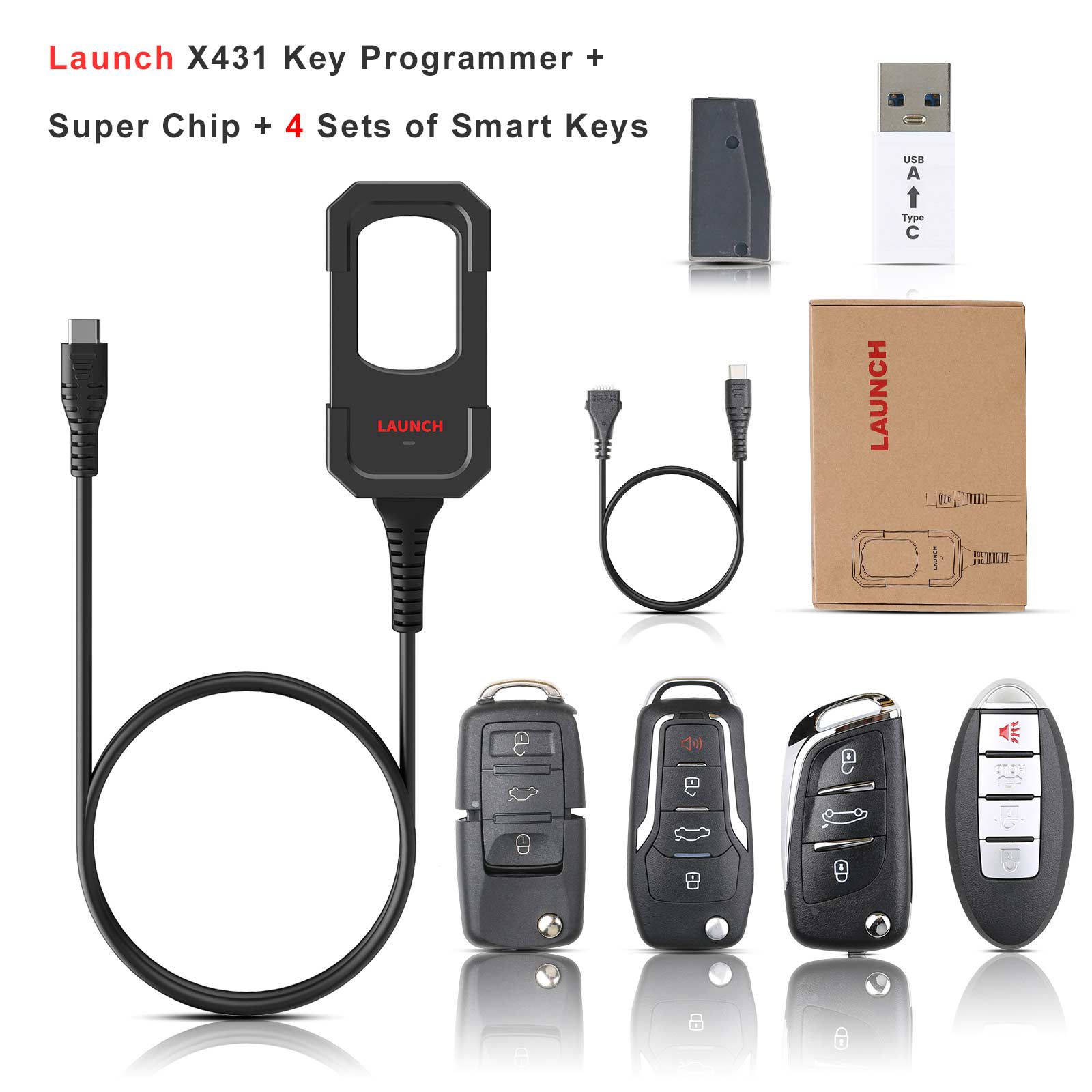 Lançar X431 Key Programmer Remote Maker com Super Chip e 4 conjuntos de chaves inteligentes