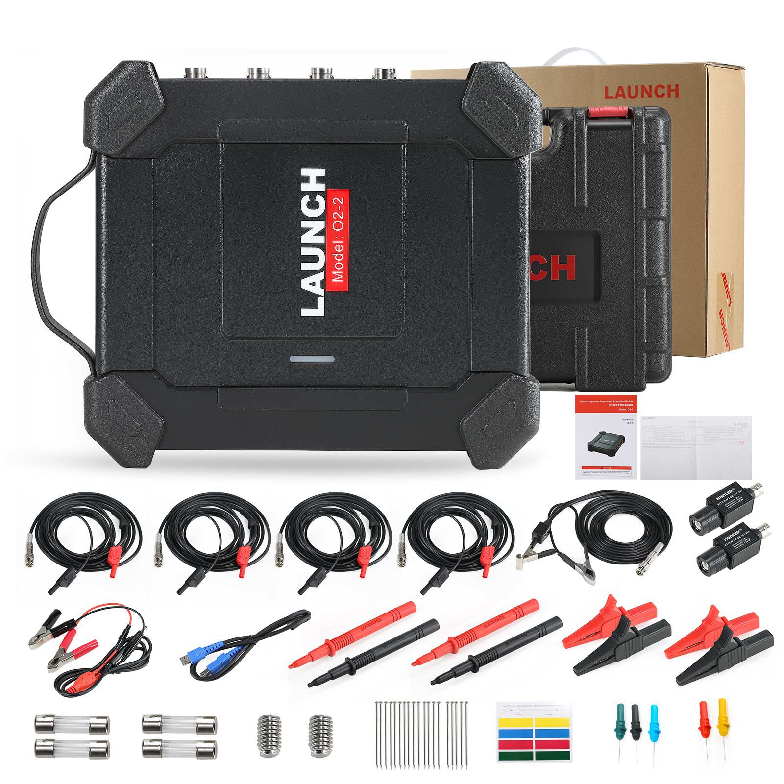 Lançamento X431 O2-2 Osciloscópio de caixa de âmbito 4 canais 100MHz USB DC Osciloscópios automotivos trabalham com PRO3S + V5.0 / PAD V / PAD VII