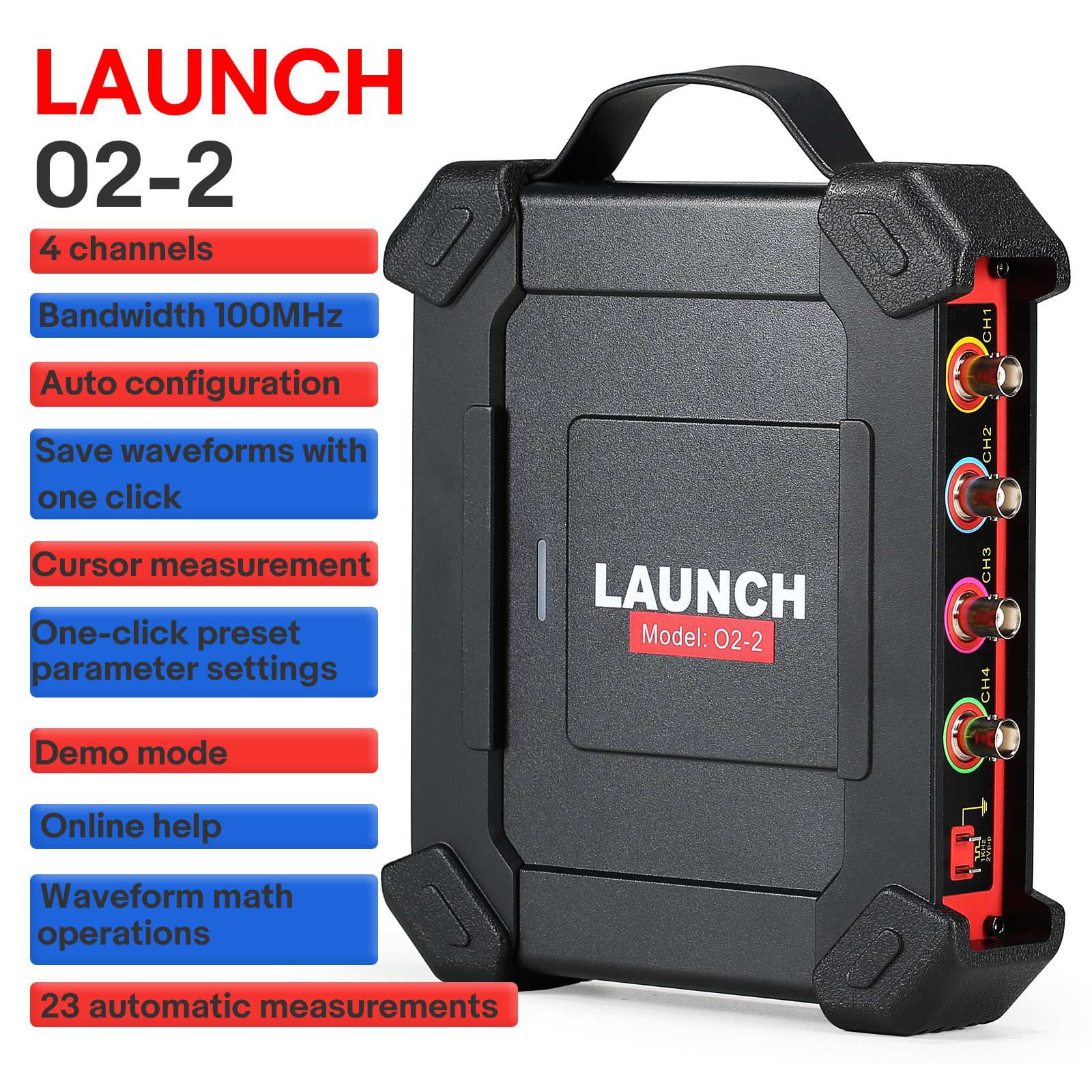 Lançamento X431 O2-2 Osciloscópio de caixa de âmbito 4 canais 100MHz USB DC Osciloscópios automotivos trabalham com PRO3S + V5.0 / PAD V / PAD VII