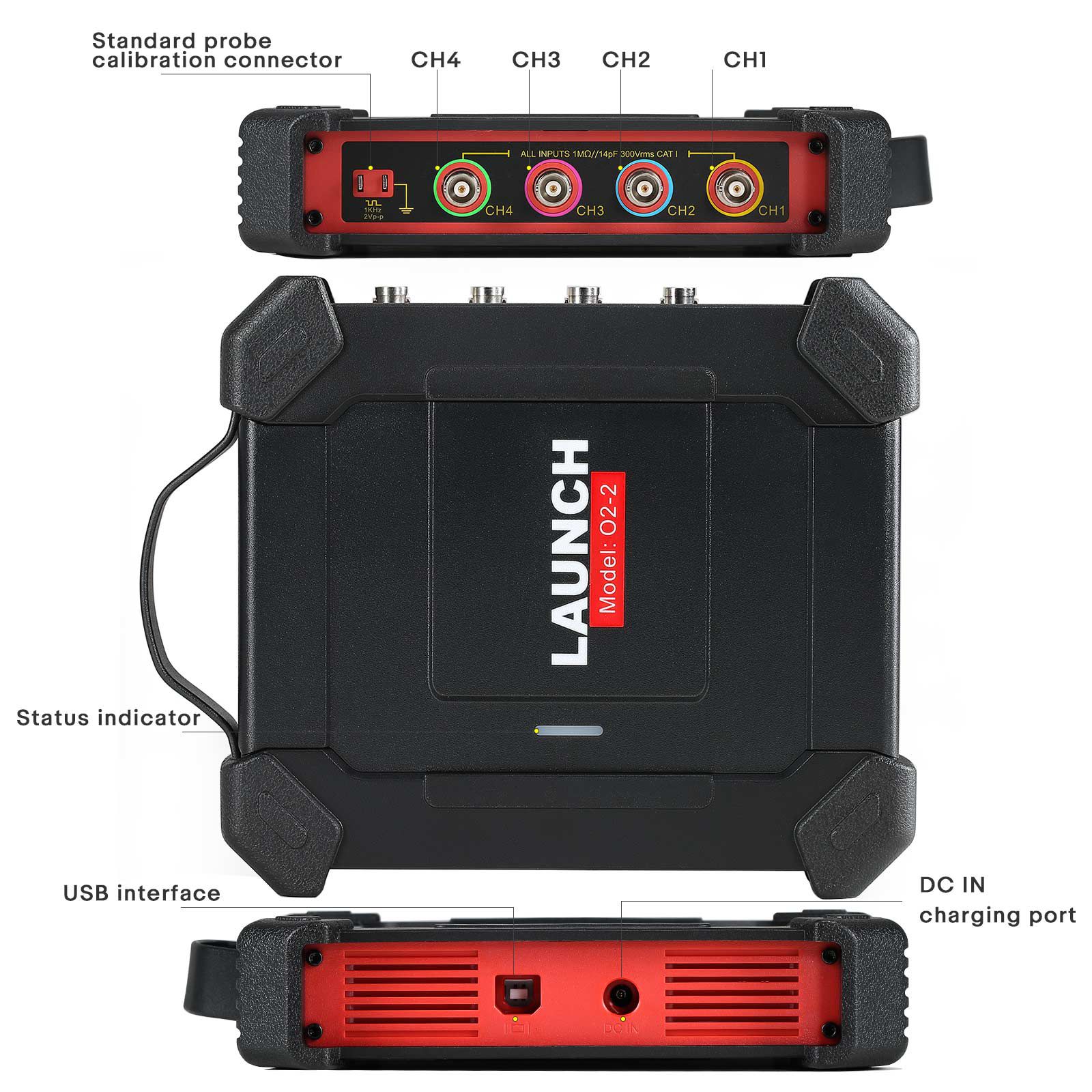 Lançamento X431 O2-2 Osciloscópio de caixa de âmbito 4 canais 100MHz USB DC Osciloscópios automotivos trabalham com PRO3S + V5.0 / PAD V / PAD VII