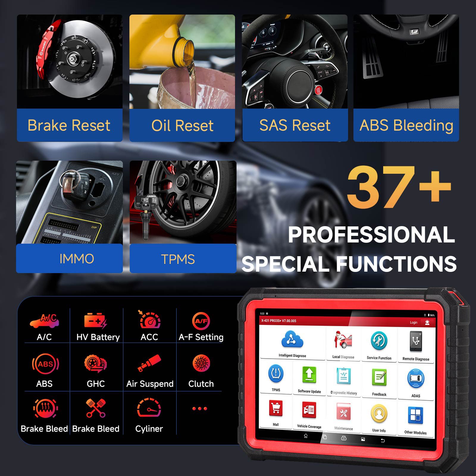 LAUNCH X431 PRO3S + V5.0 Ferramenta de varredura bidirecional, serviço de redefinição 37 +, scanner de diagnóstico Bluetooth do sistema completo de nível OE, codificação da ECU