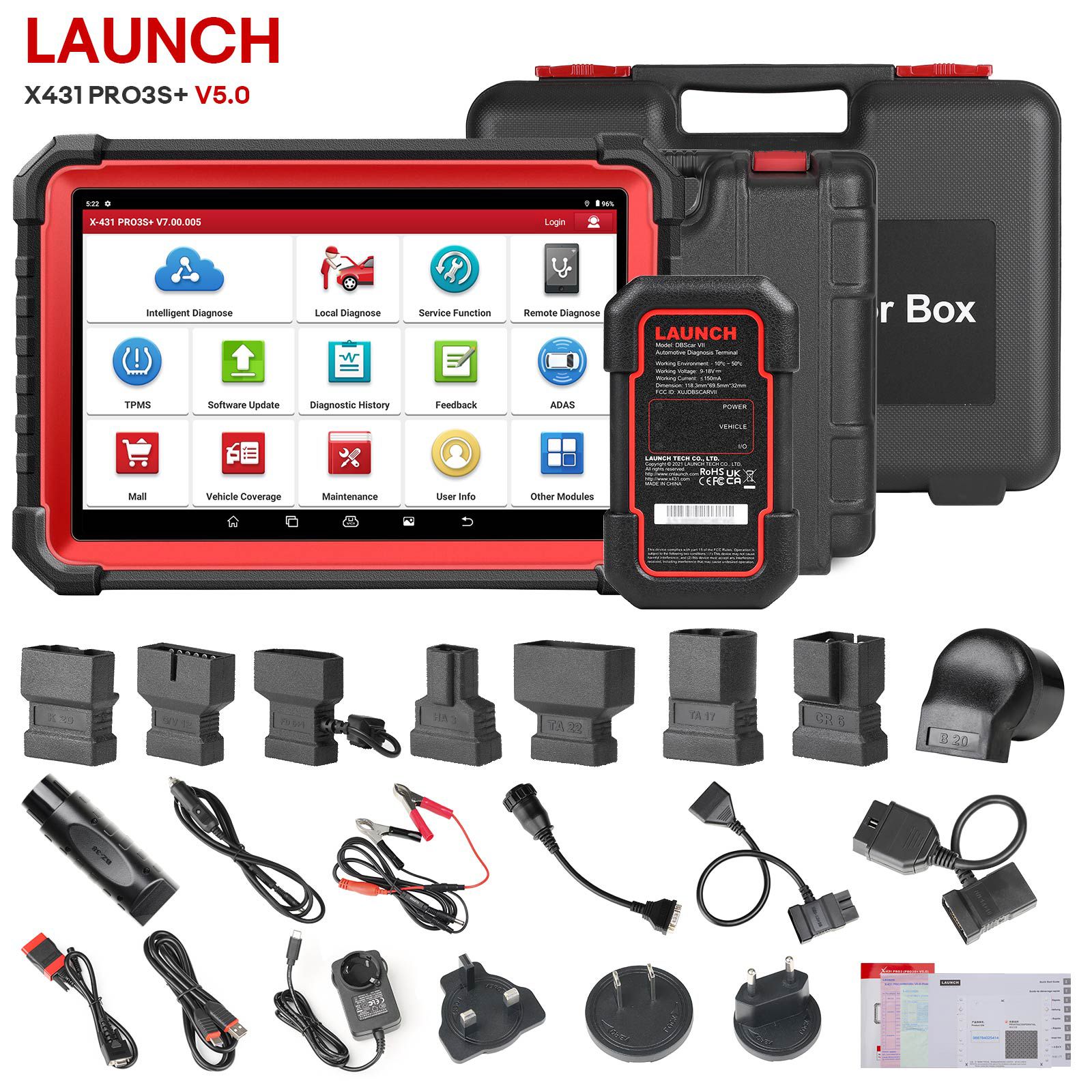 LAUNCH X431 PRO3S + V5.0 Ferramenta de varredura bidirecional, serviço de redefinição 37 +, scanner de diagnóstico Bluetooth do sistema completo de nível OE, codificação da ECU