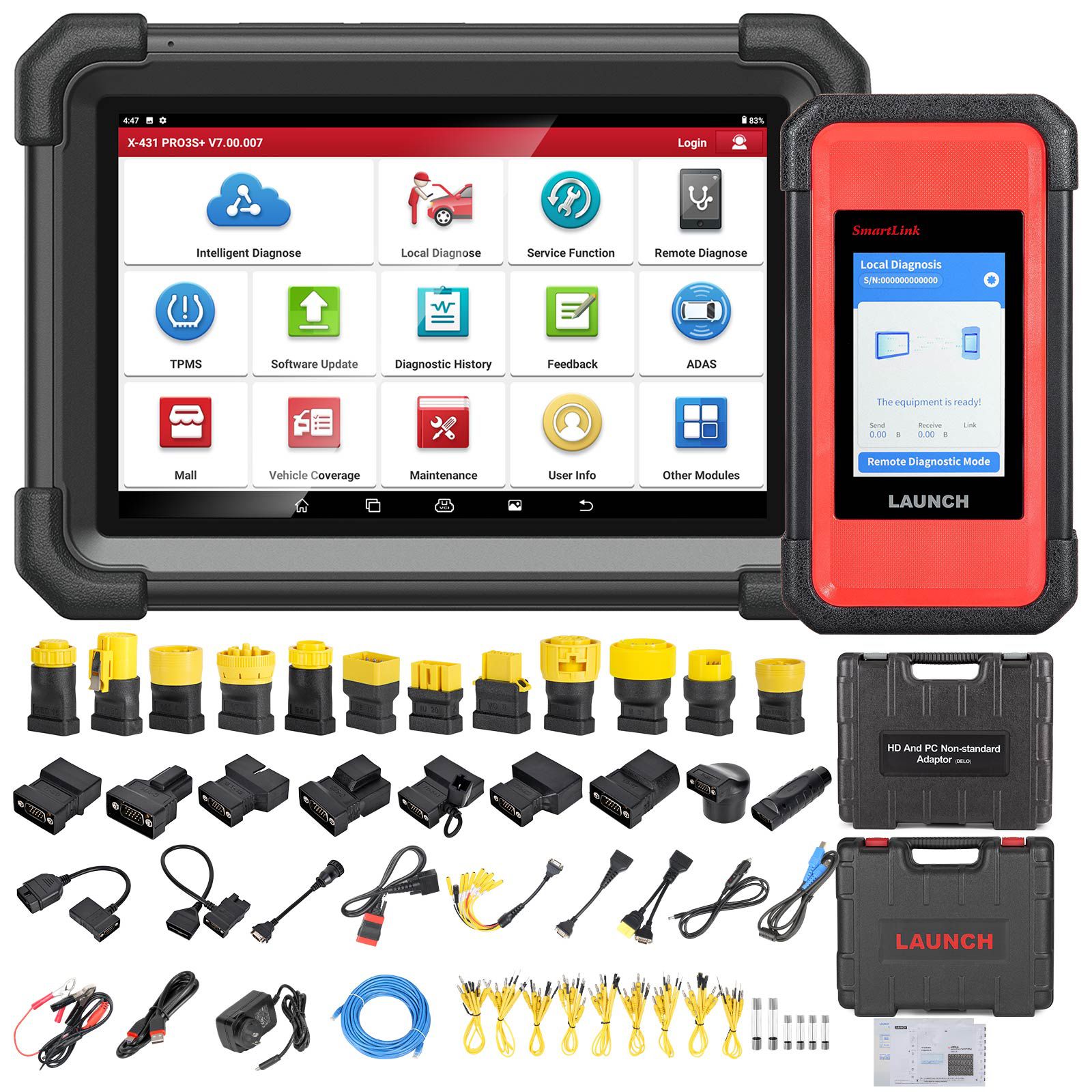 LAUNCH X431 PRO3S+ SmartLink HD para Diesel & Gasolina 12V/24V Ferramenta de varredura bidirecional Suporte ECU Codificação CANFD DOIP J2534 Programação