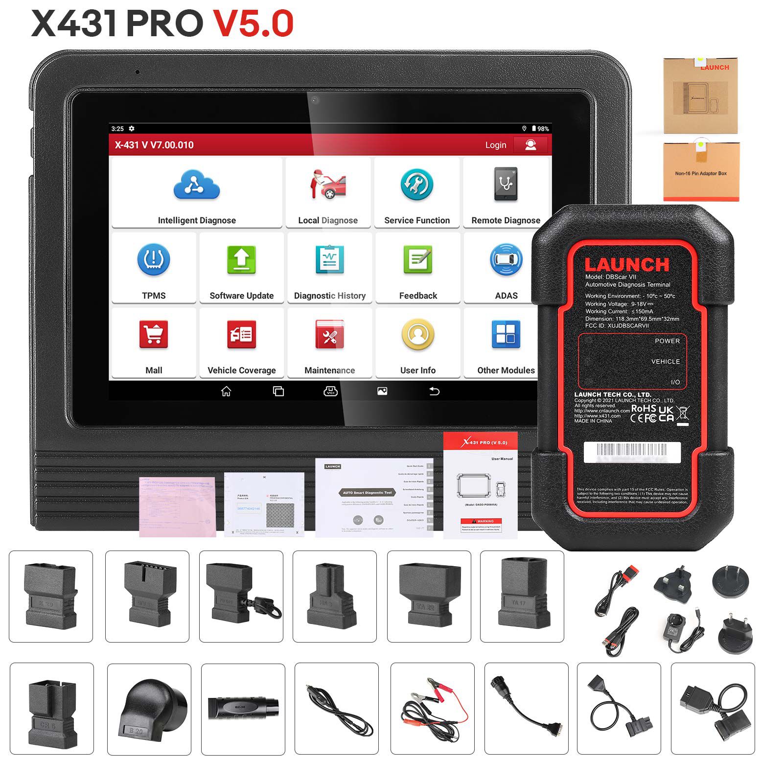 Lançamento X431 V 5.0 (X431 Pro) 8inch Wifi/Bluetooth bidirecional scanner de diagnóstico completo do sistema suporta CAN FD DOIP, guia VAG