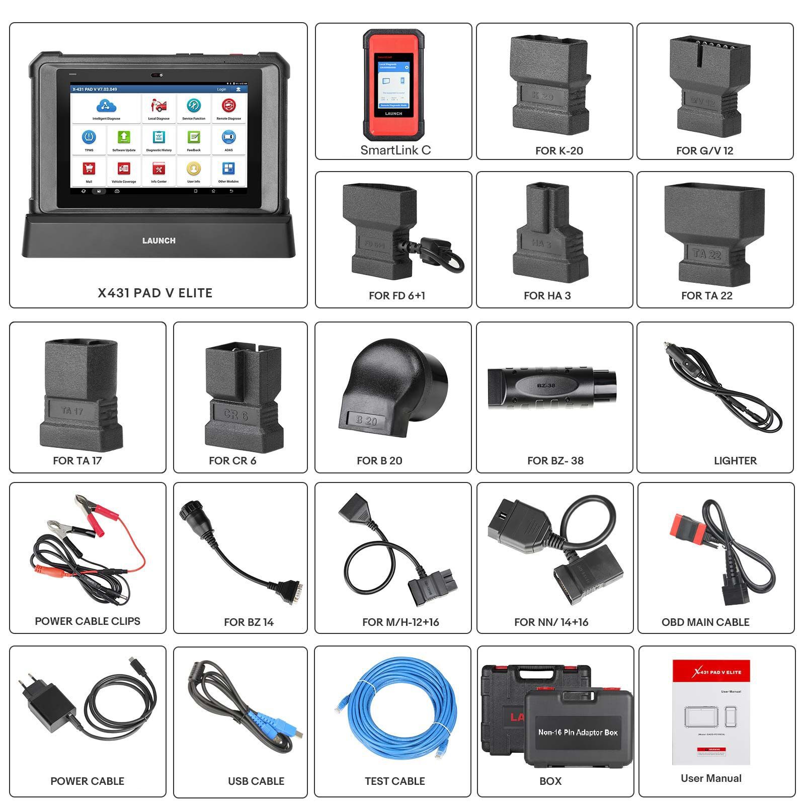 2025 Lançamento X431 PAD V Elite J2534 Ferramenta com Smartlink C Suporte ECU/ECM Programa Online Mapa de Topologia CAN/CANFD/DoIP 60+ Serviços