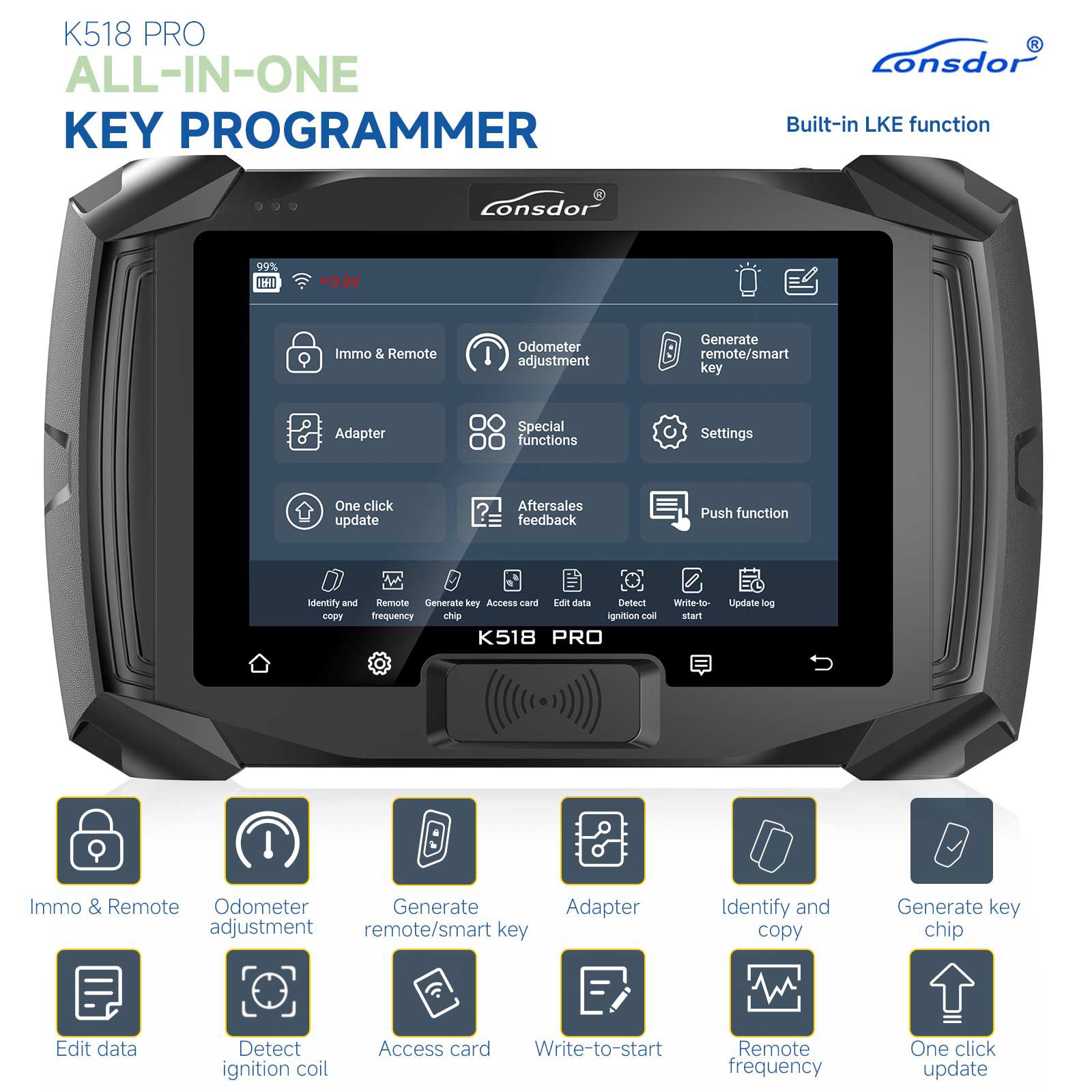 2025 Lonsdor K518 PRO Versão completa Tudo em um programador chave com 2pcs LT20, cabo Toyota FP30, Nissan 40 BCM Cable JCD JLR e adaptador ADP